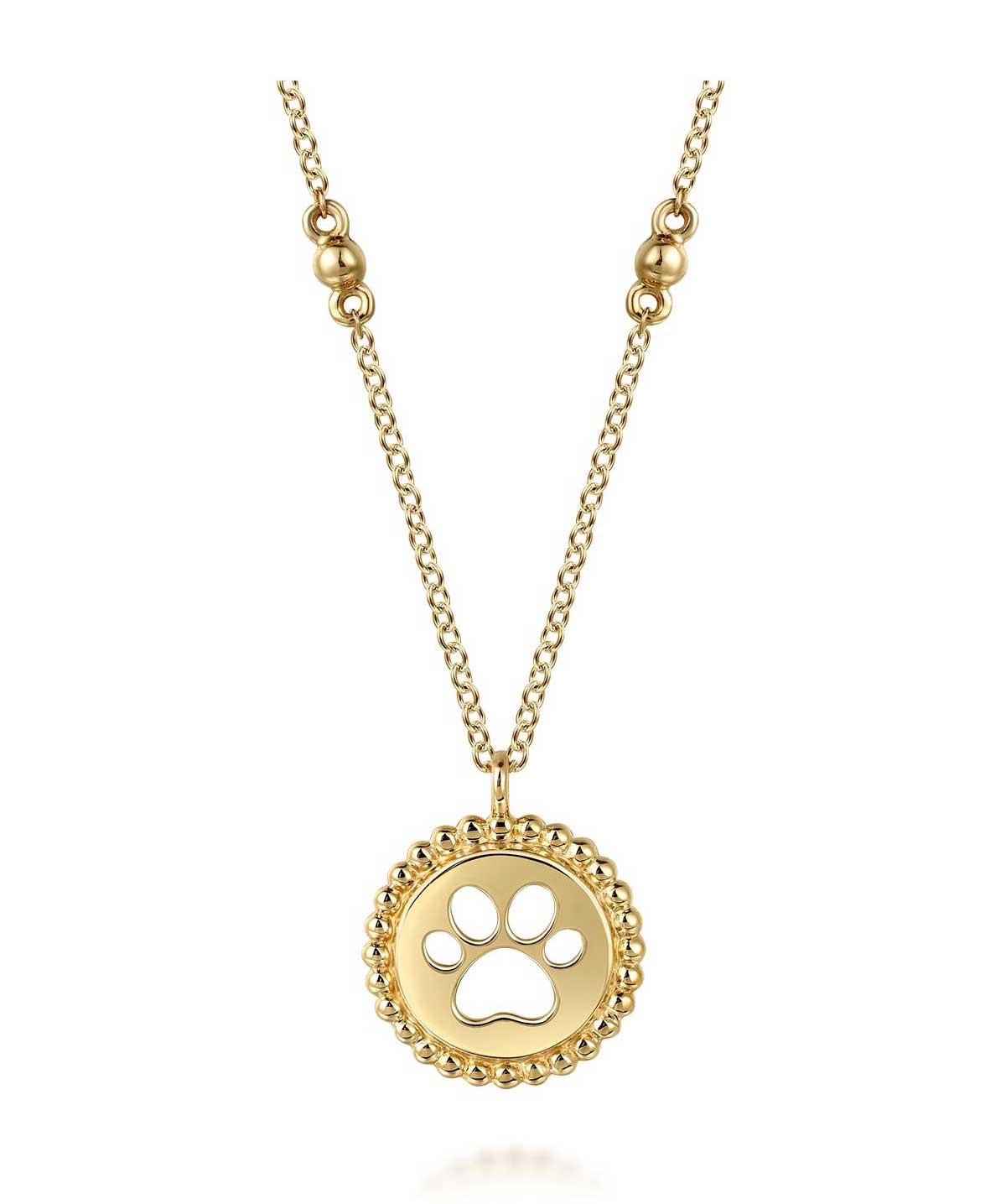 14K Yellow Plain Gold Bujukan Dog Paw Medallion Necklace