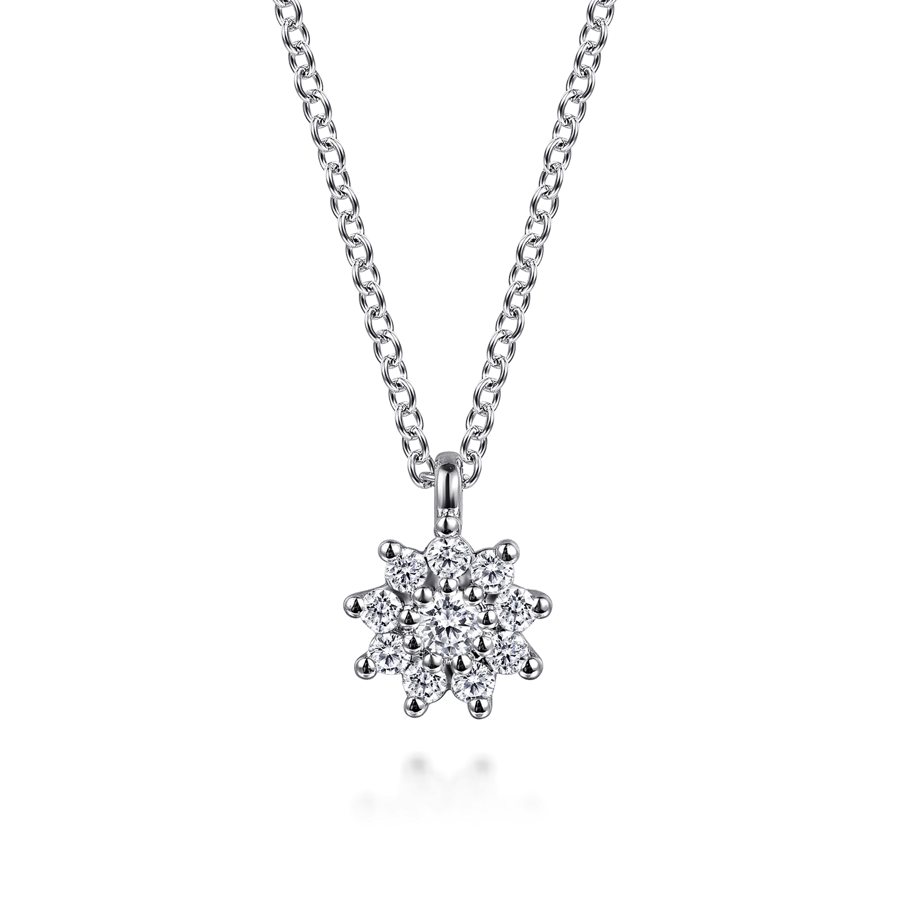 14K White Gold White Sapphire Cluster Pendant Necklace