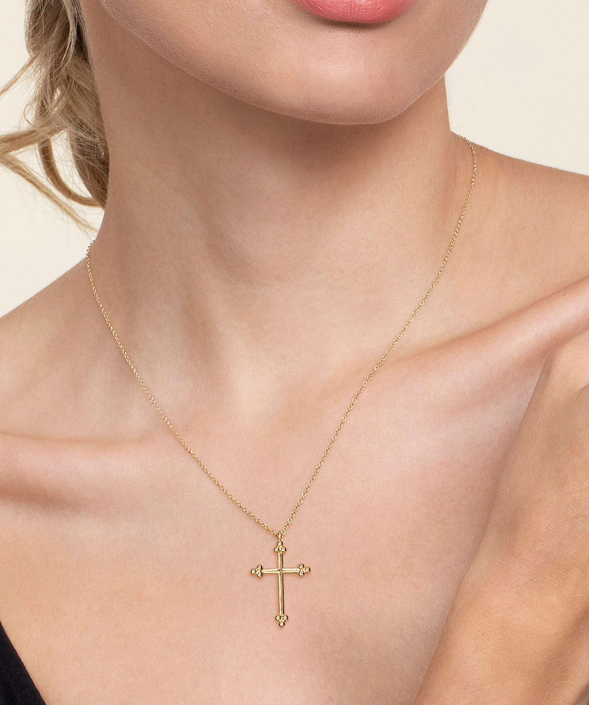 14K Yellow Plain Gold Bujukan 24mm Cross Necklace