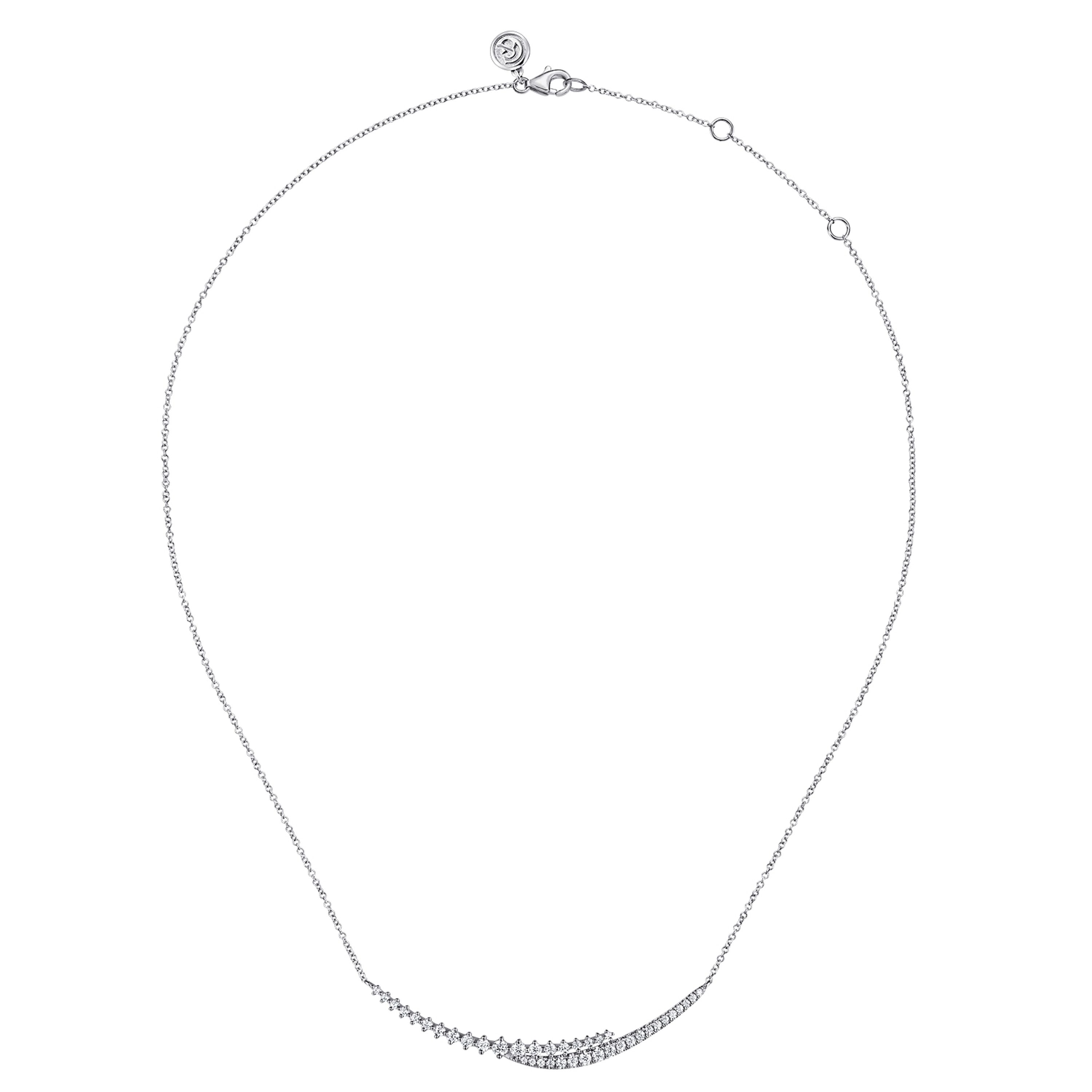 14K White Gold Graduating Diamond Bar Necklace