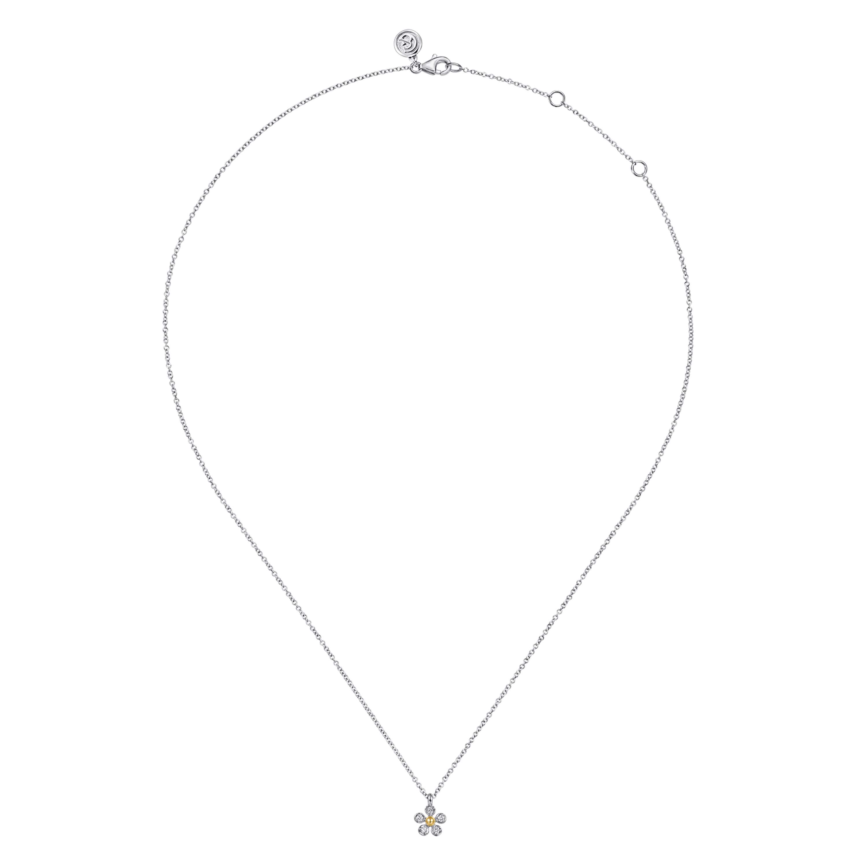 Pendant Necklace 14K Yellow Gold and 925 Sterling Silver Diamond 0.08ct