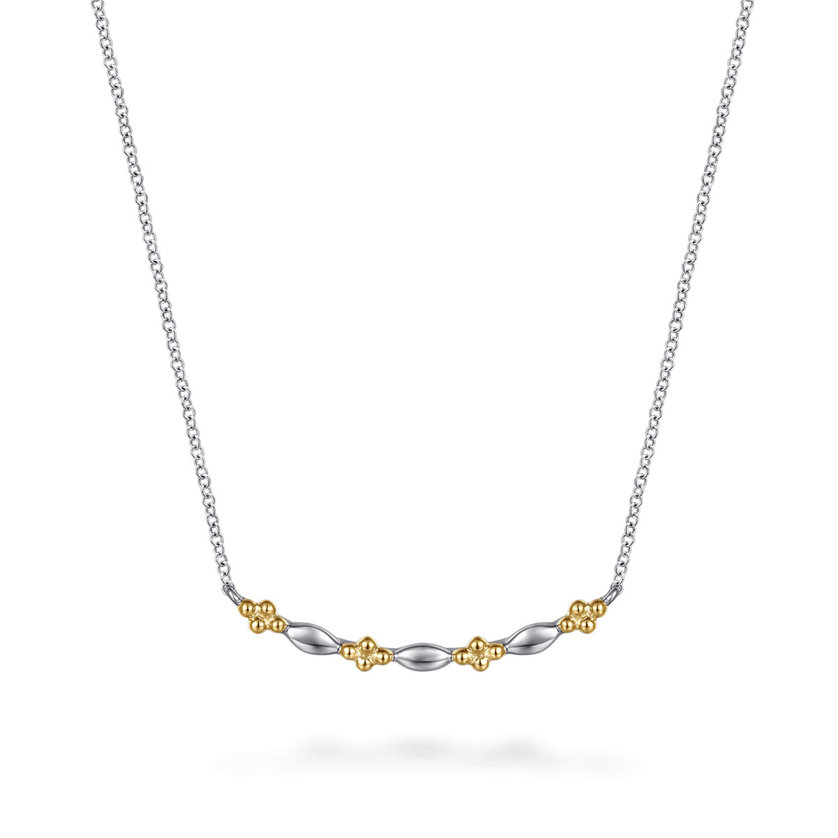 Bar Necklace Curved 14K Yellow Gold and 925 Sterling Silver