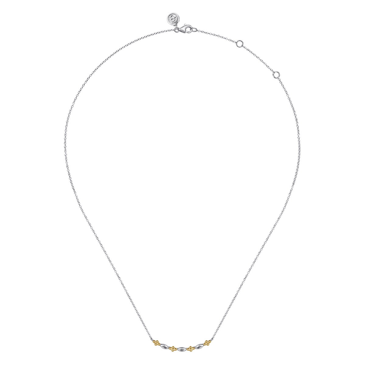 Bar Necklace Curved 14K Yellow Gold and 925 Sterling Silver