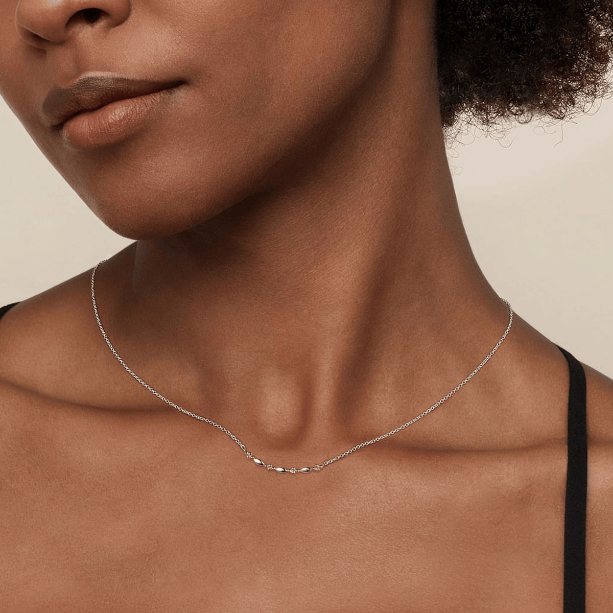 Bar Necklace Curved 14K Yellow Gold and 925 Sterling Silver