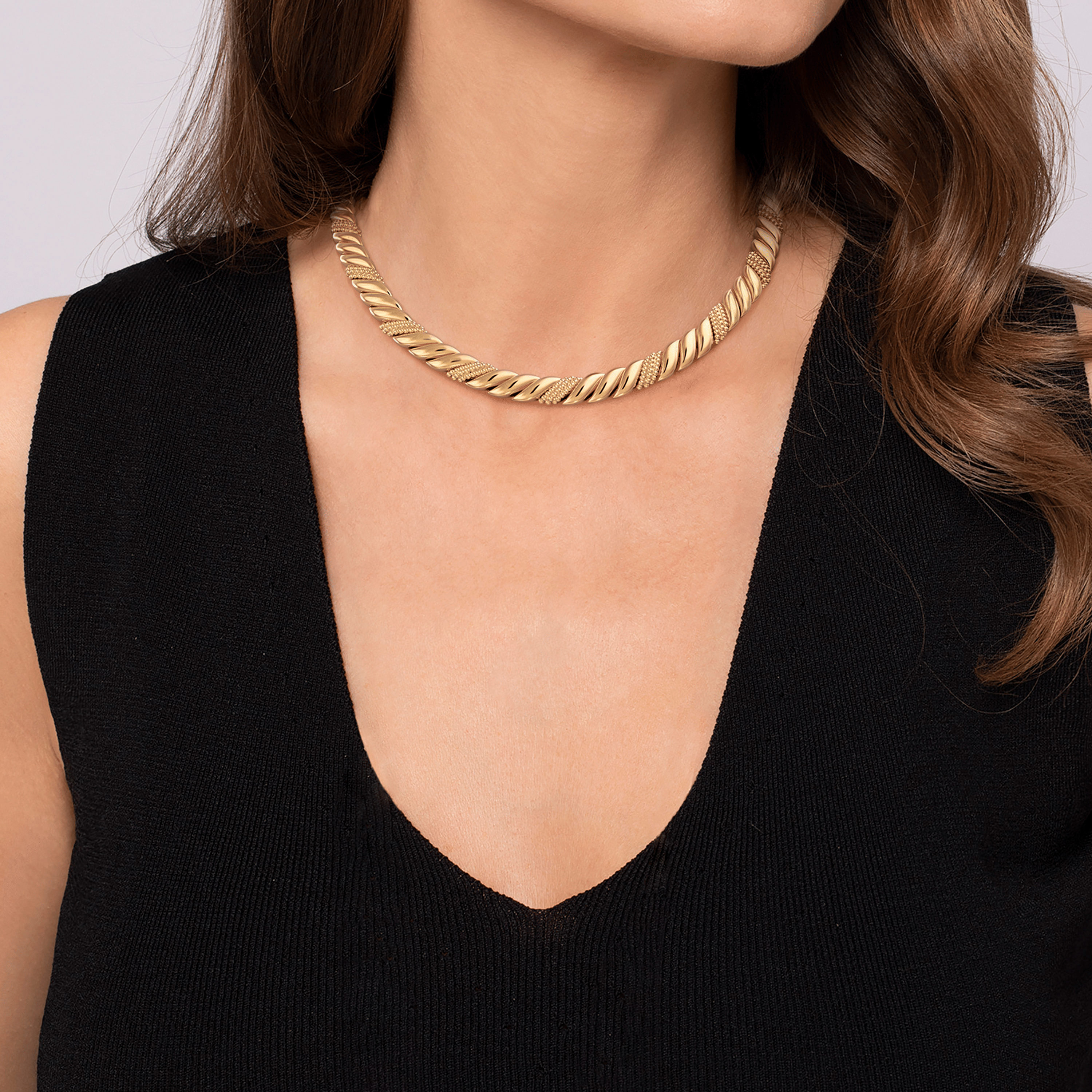 14K Yellow Plain Gold Pave Bujukan Necklace