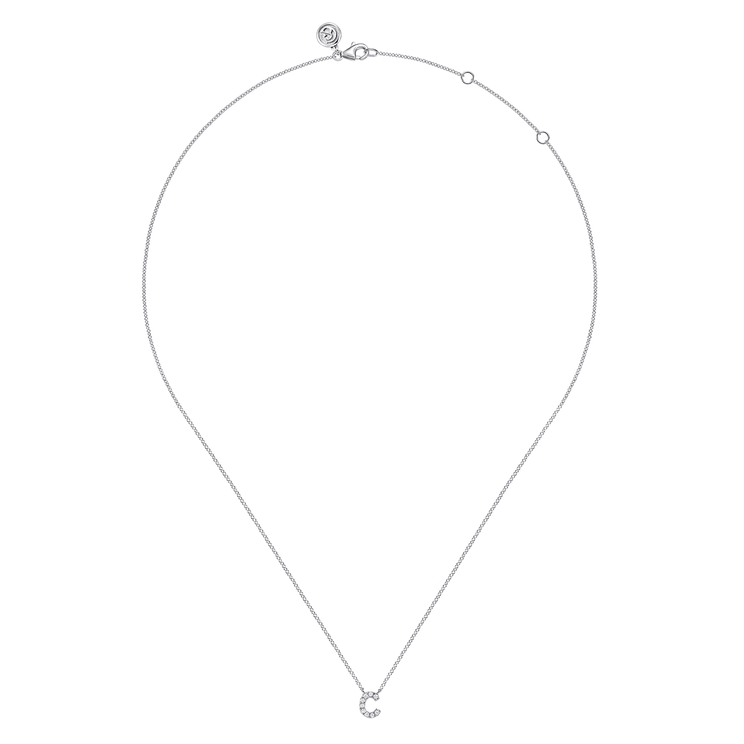 14K White Gold Diamond C Initial Pendant Necklace