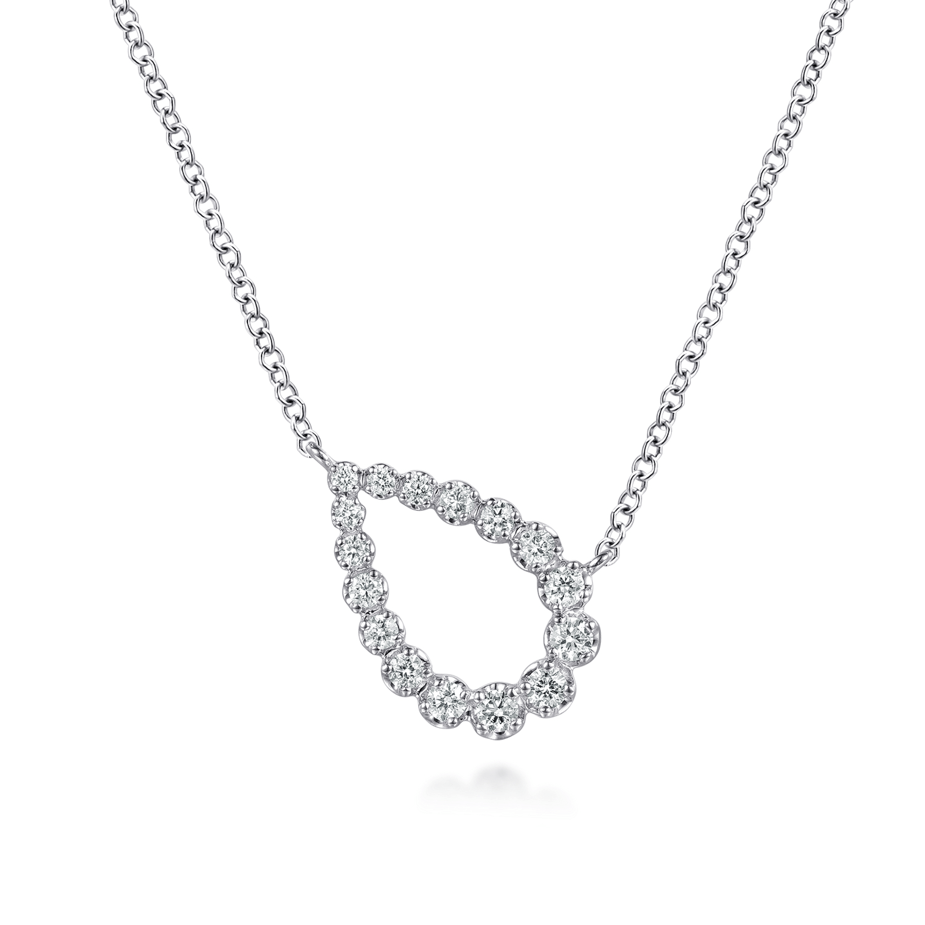 14K White Gold Graduating Diamond Pear Shape Pendant Necklace
