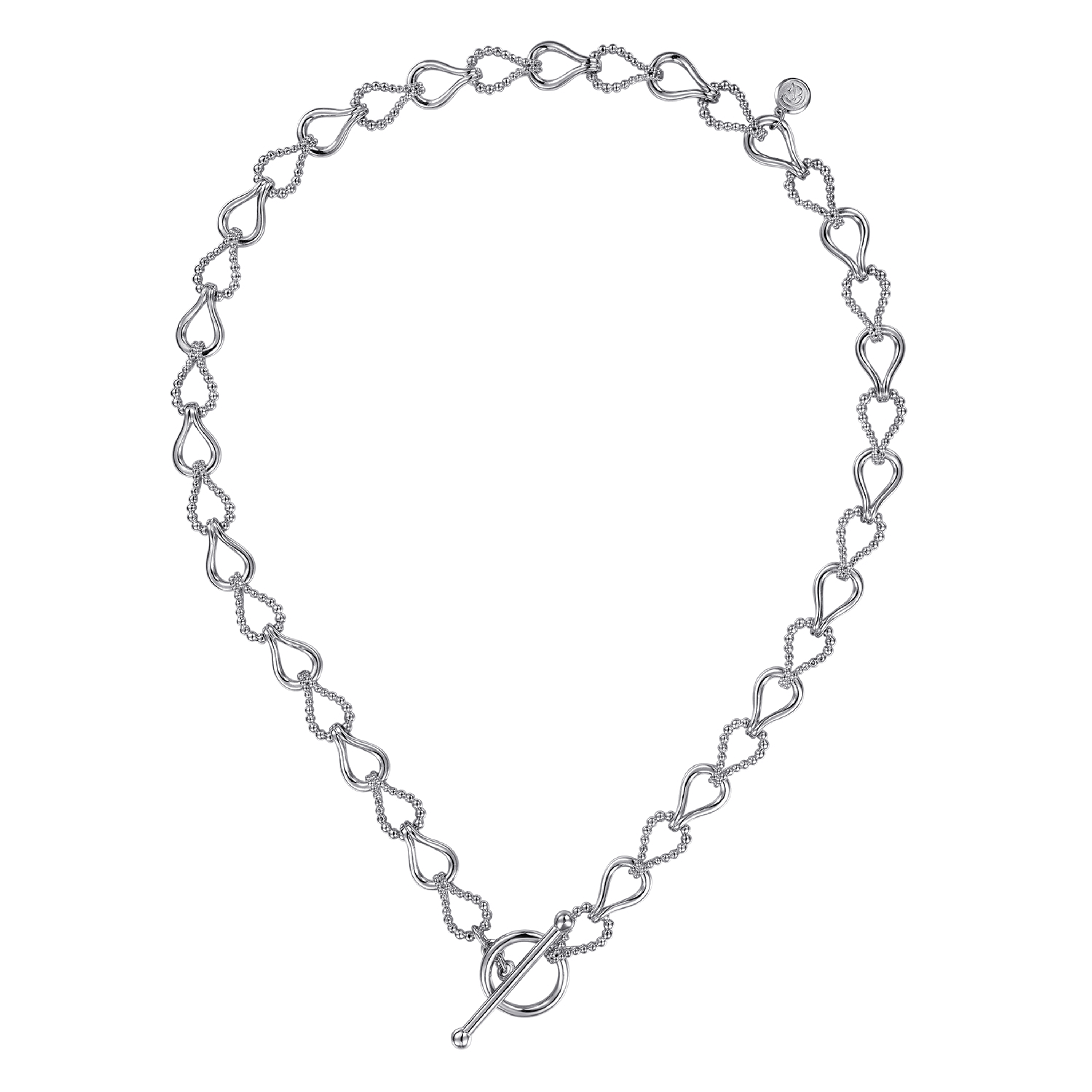 925 Sterling Silver Bujukan Beaded Stirrup Link Chain Necklace
