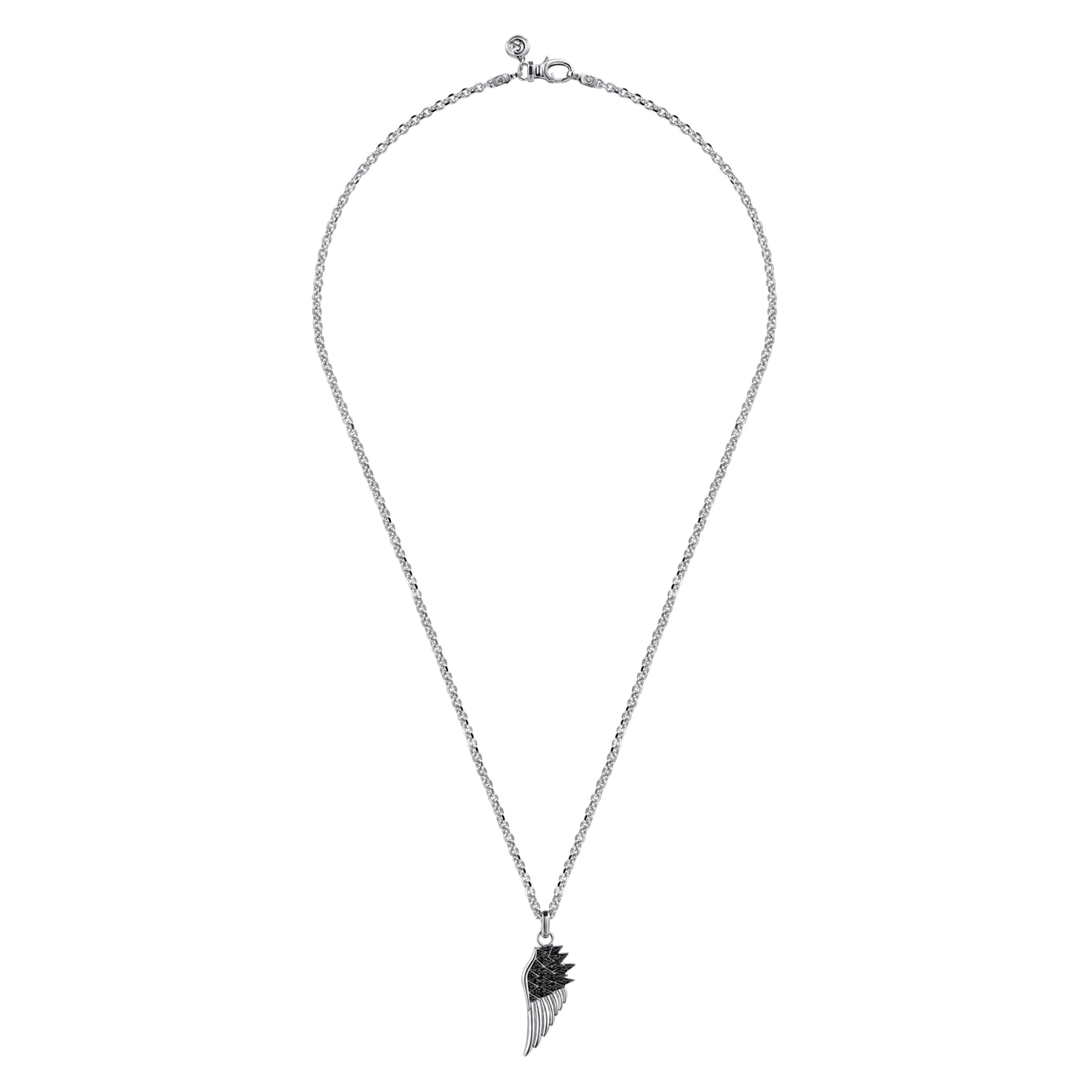 Wing Pendant Necklace 925 Sterling Silver Black Spinel
