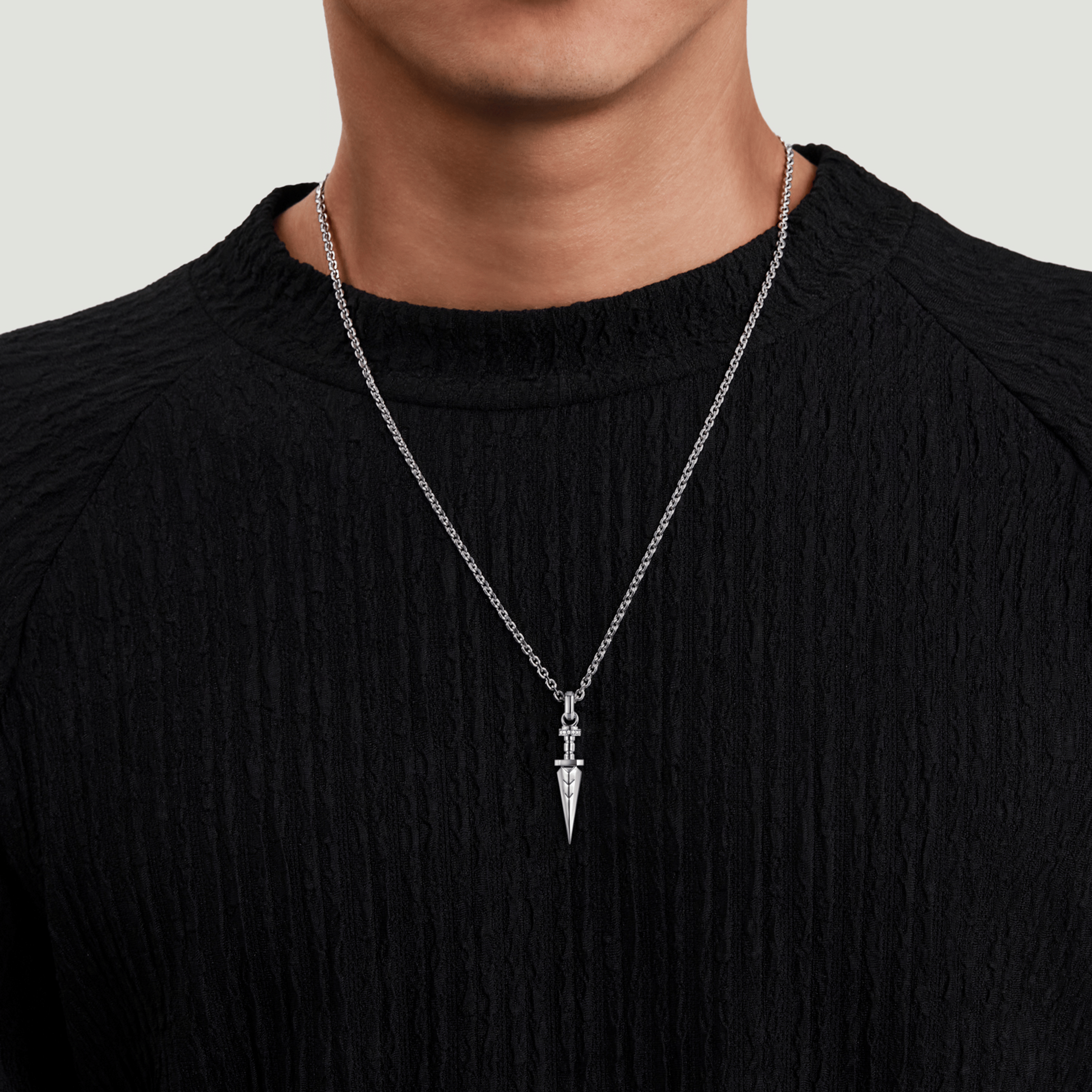 925 Sterling Silver White Sapphire Dagger Pendant Necklace