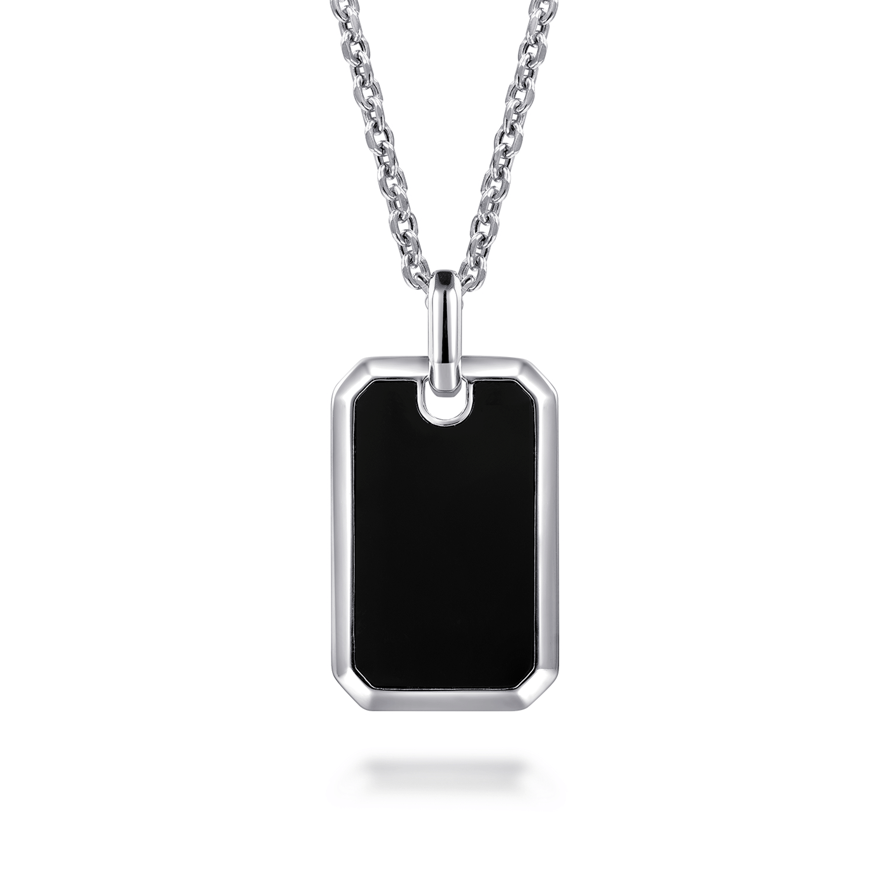 925 Sterling Silver Onyx Dog Tag Pendant Necklace