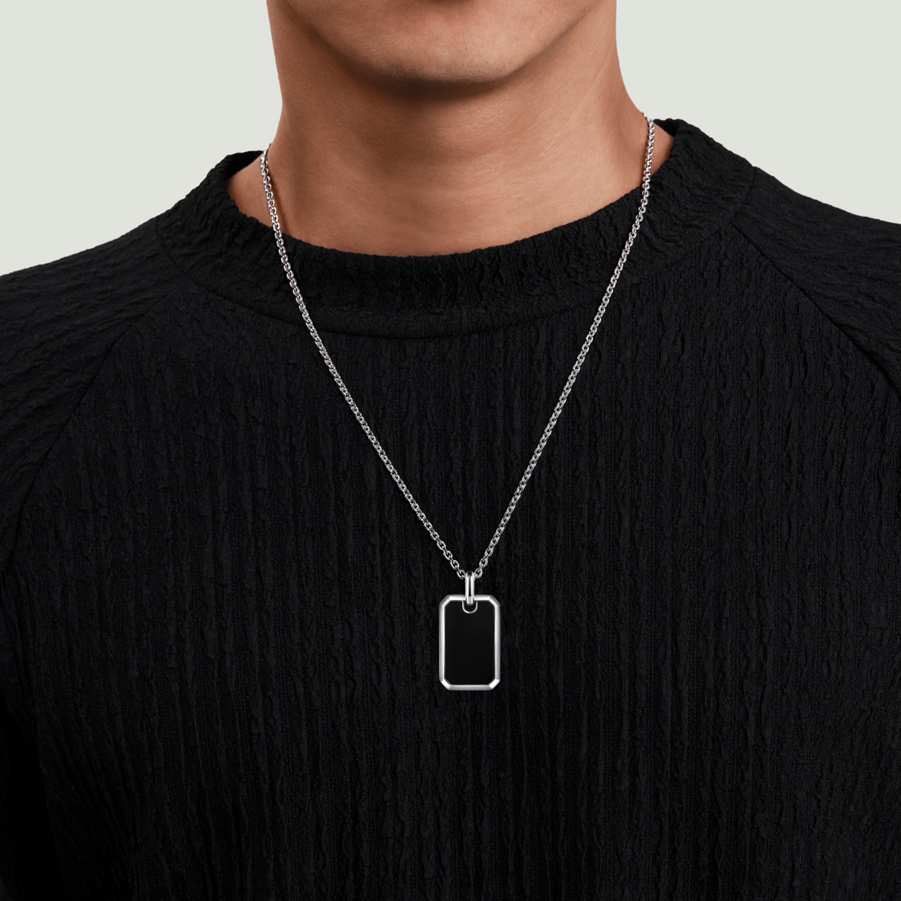 925 Sterling Silver Onyx Dog Tag Pendant Necklace