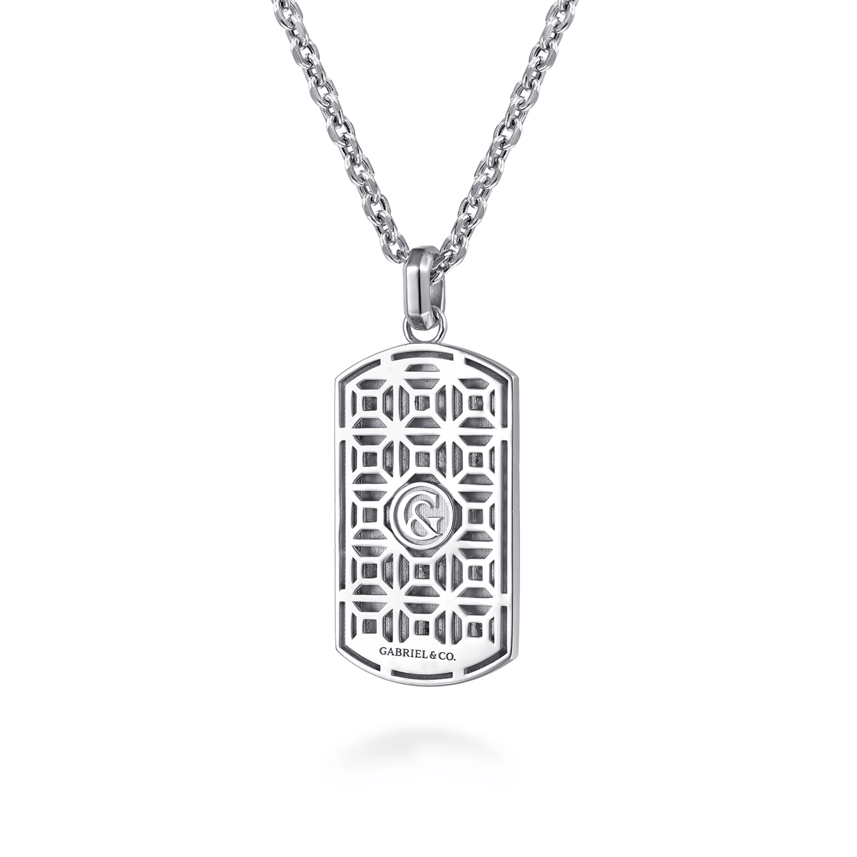 925 Sterling Silver Dog tag Pendant Necklace With Skull
