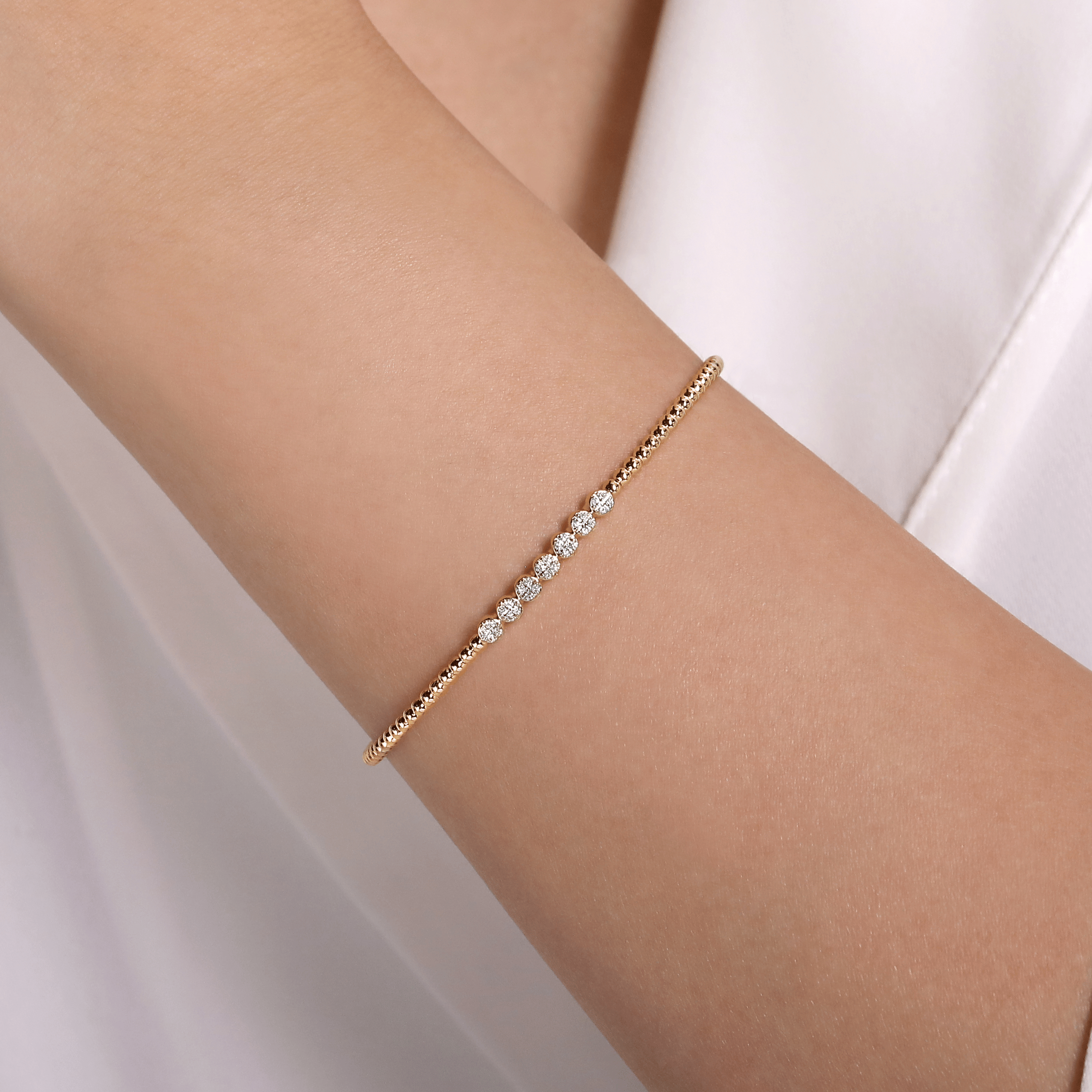 14K Yellow Gold Bujukan Bead and Cluster Diamond Bangle