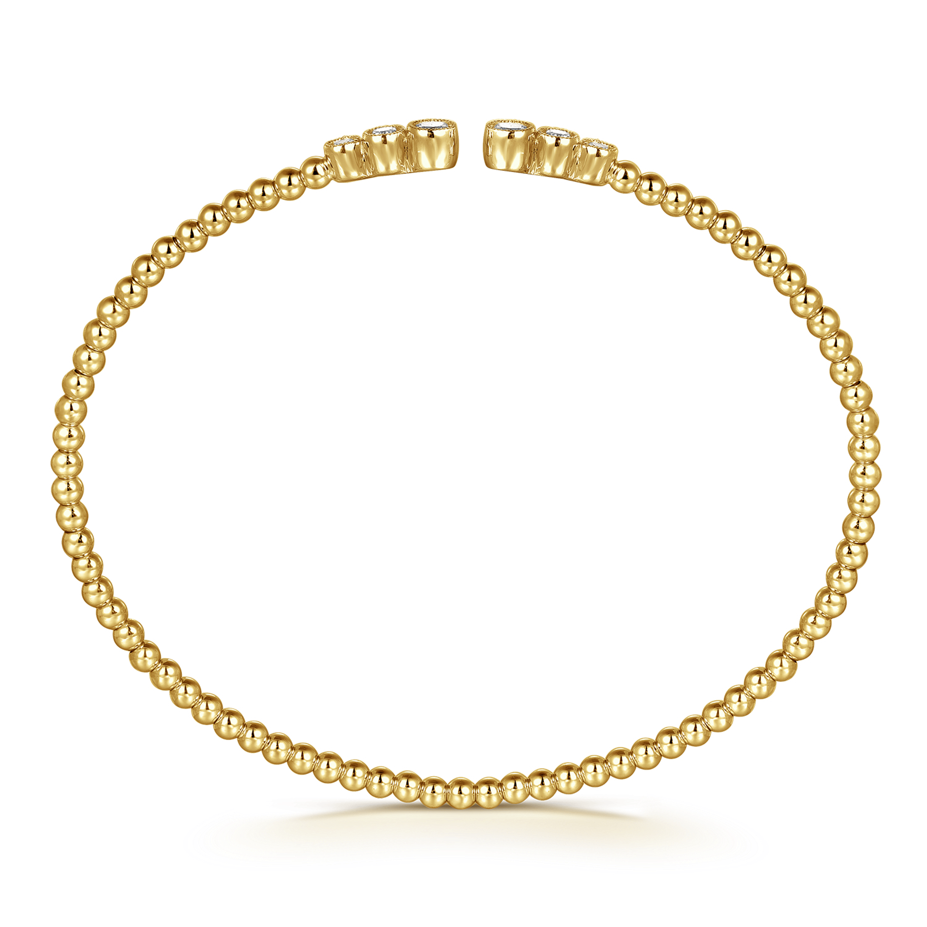 14K Yellow Gold Bujukan Bead Split Cuff Bracelet with Bezel Set Diamonds