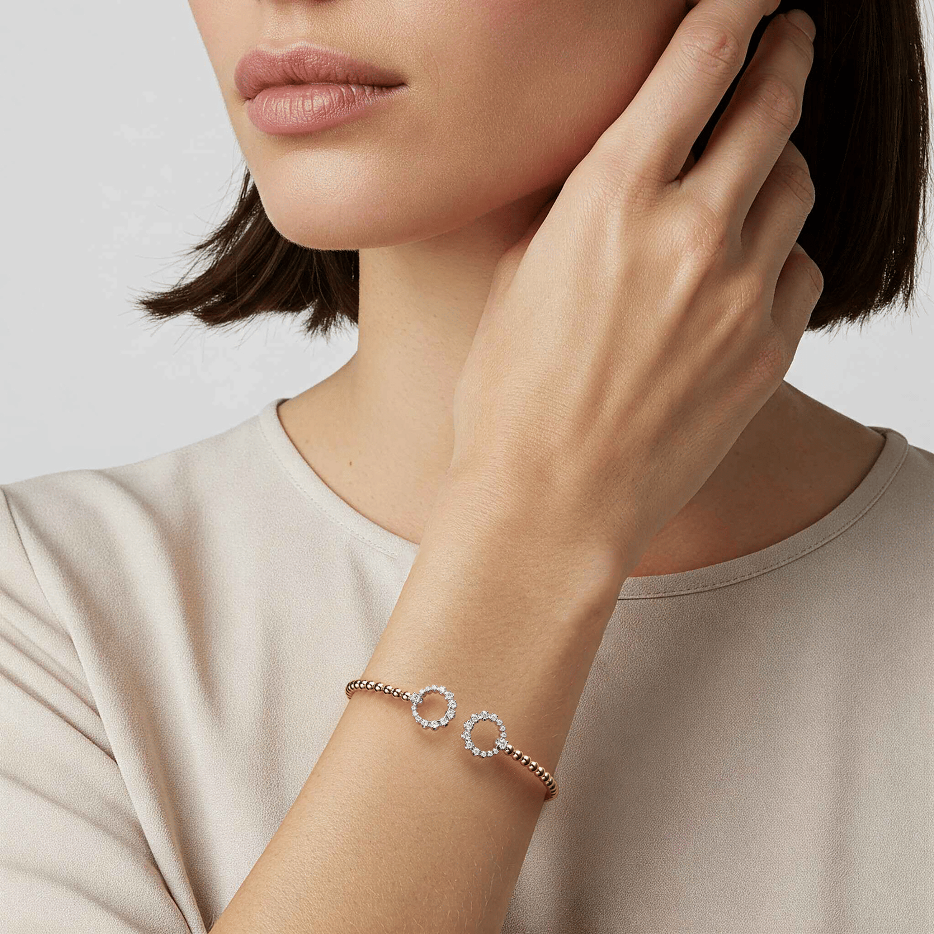 14K Yellow Gold Bujukan and Diamond Circle Open Bangle Bracelet