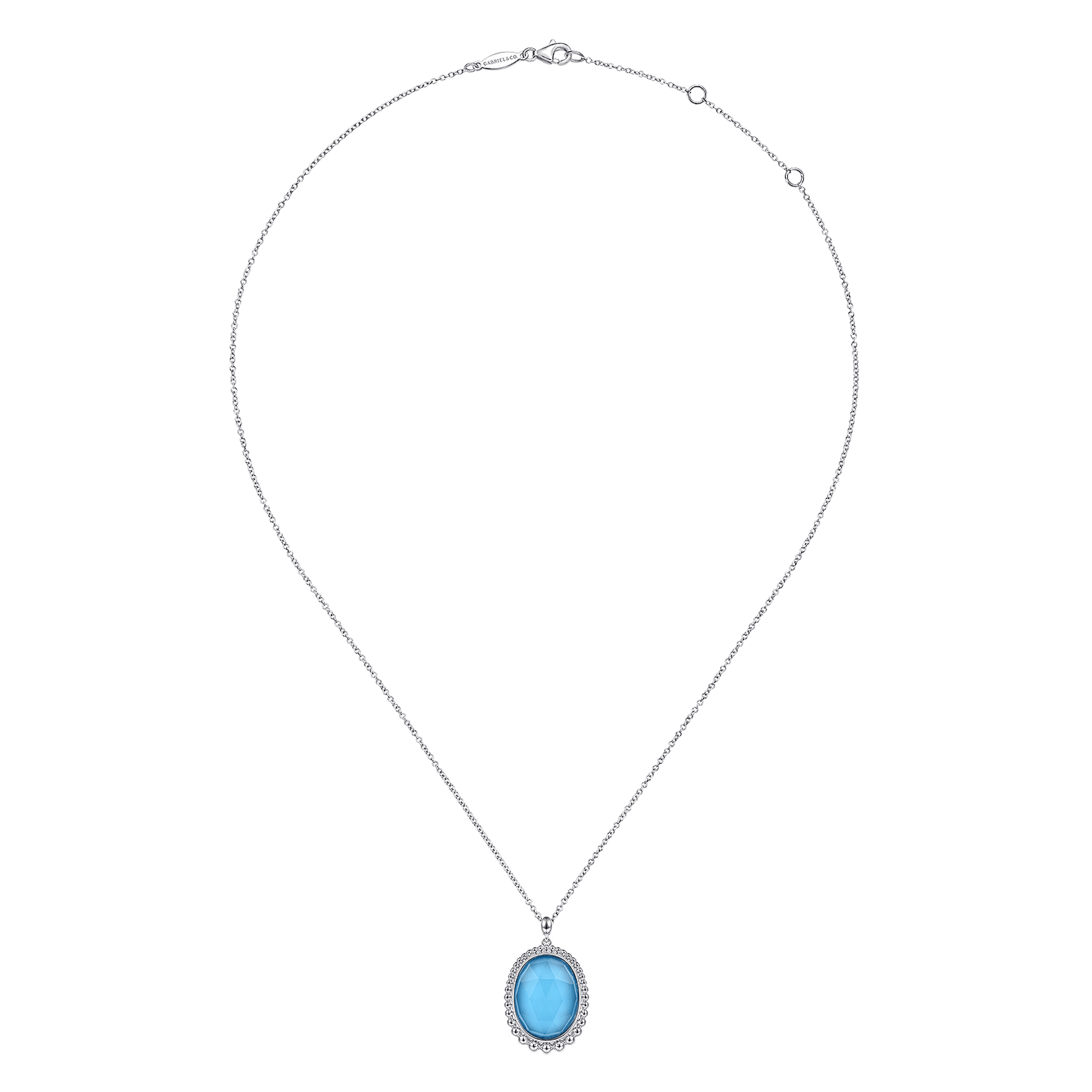 925 Sterling Silver Rock Crystal and Turquoise Pendant Necklace