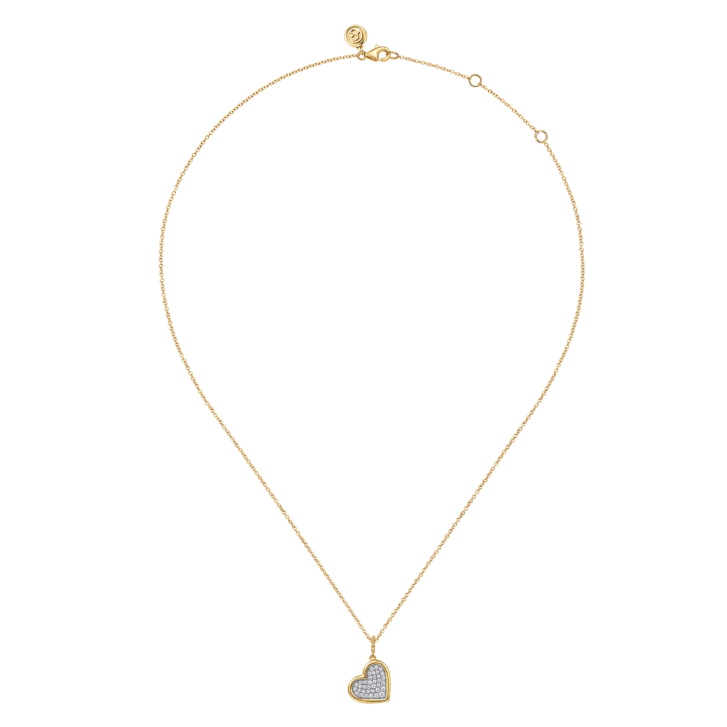 14K White Yellow Gold Bujukan and Diamond Pave Heart Pendant Necklace