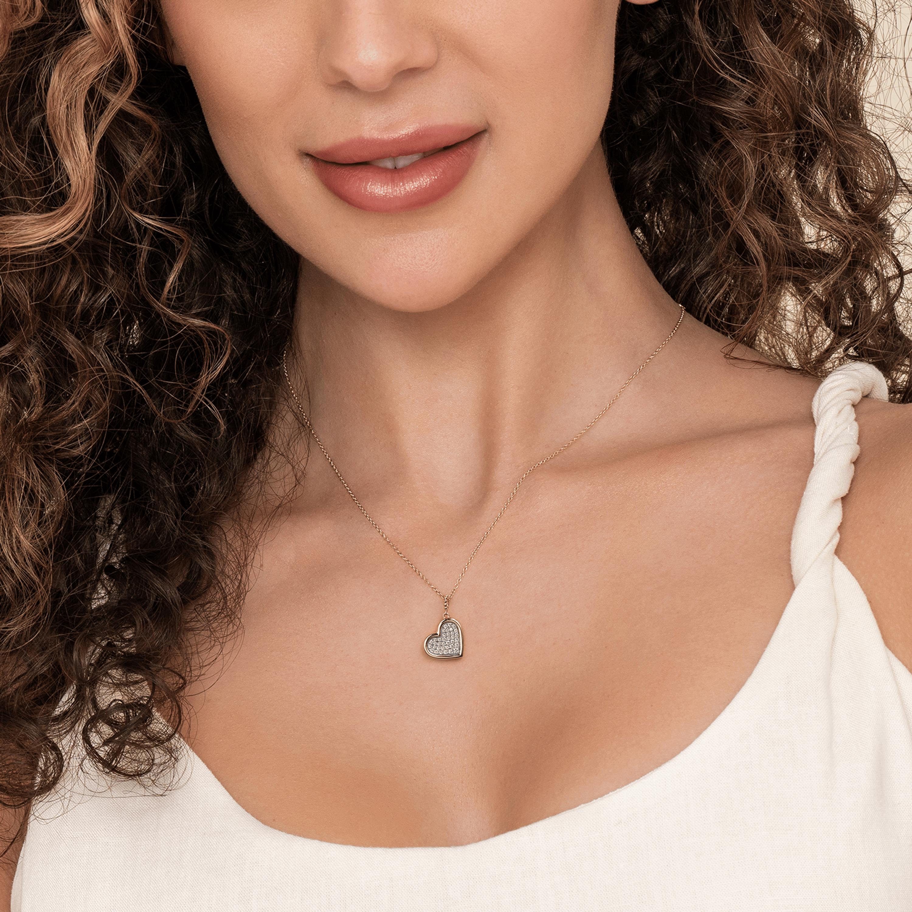 14K White Yellow Gold Bujukan and Diamond Pave Heart Pendant Necklace