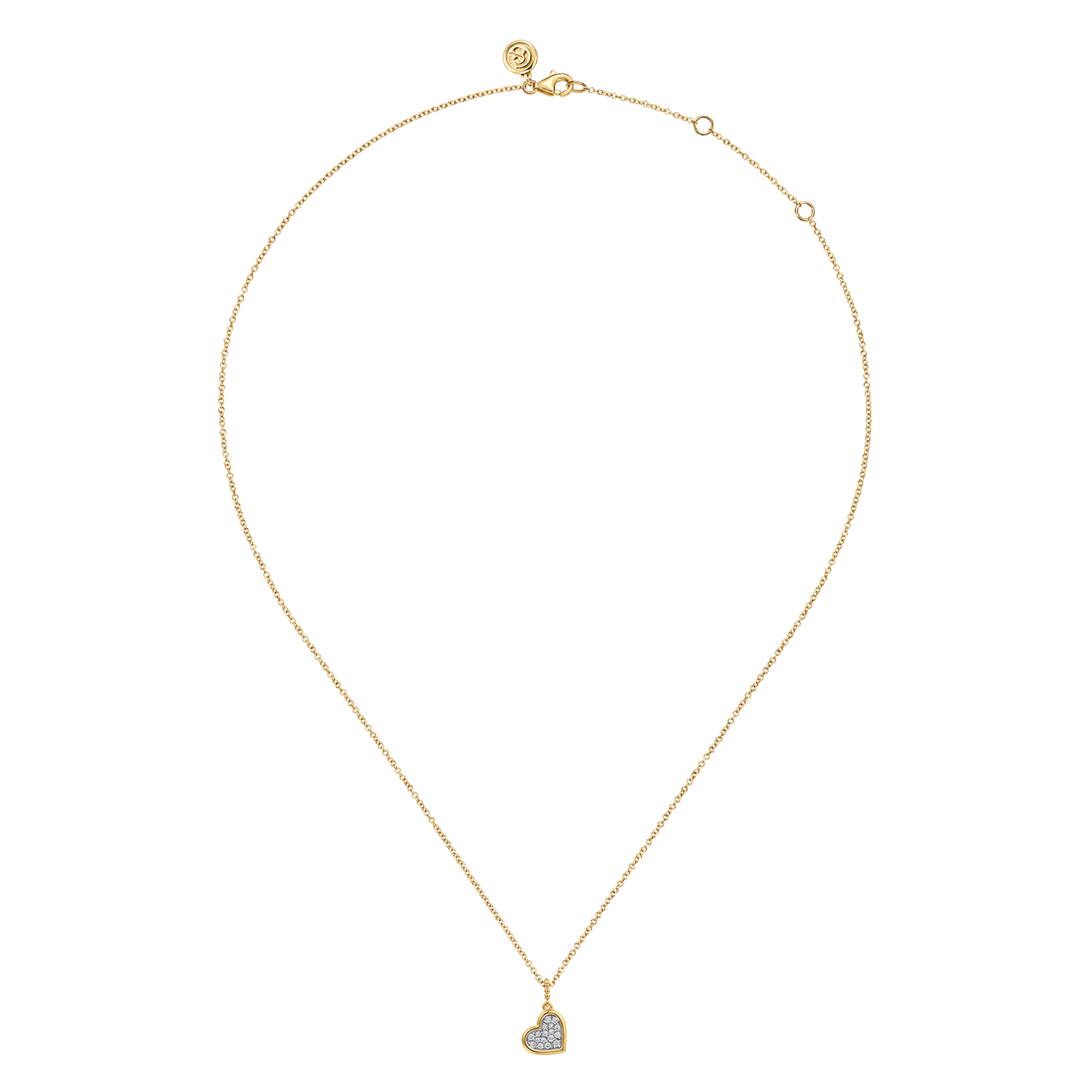 14K White Yellow Gold Bujukan and Diamond Pave Heart Pendant Necklace