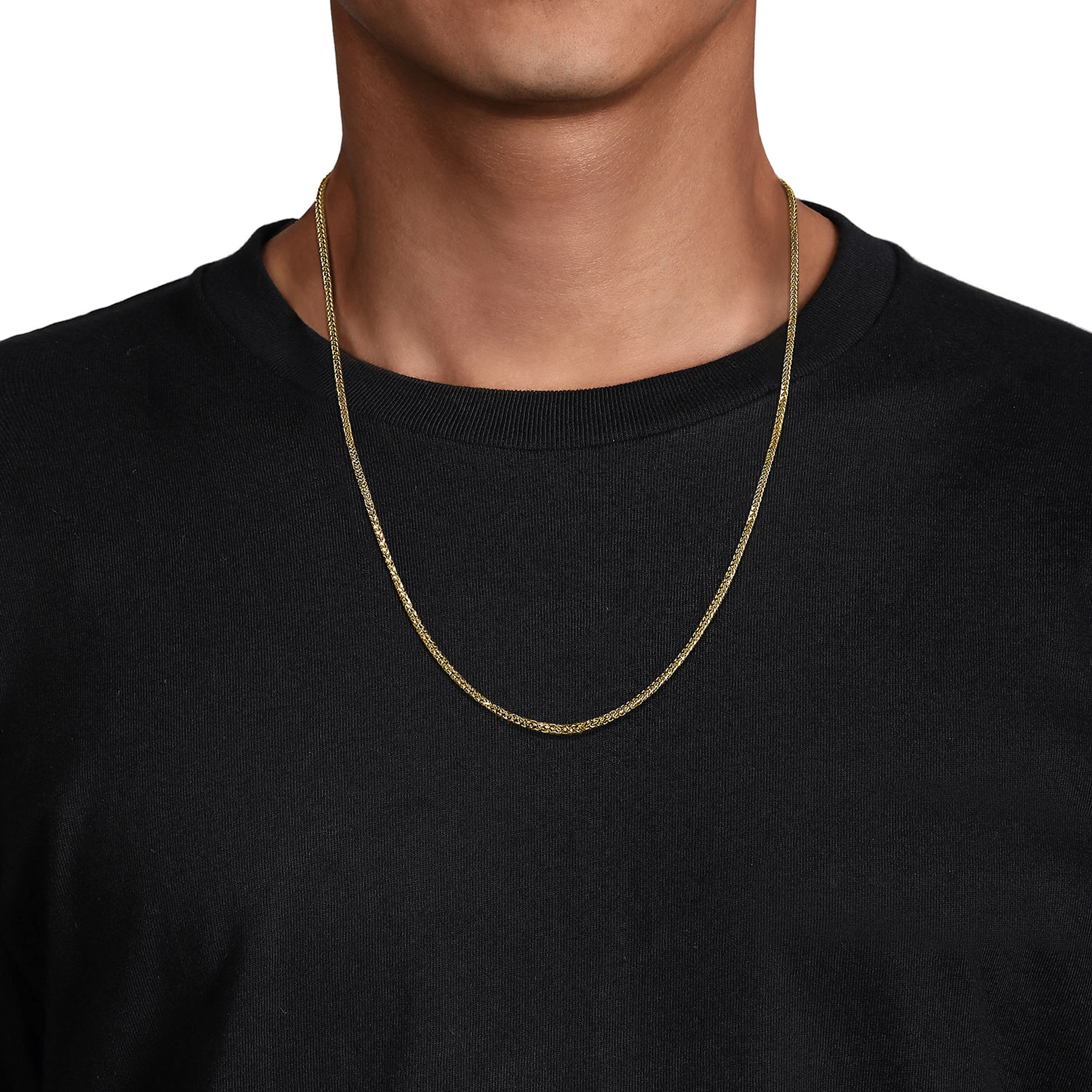 14K Yellow Gold Men's Hollow Wheat Chain Necklace