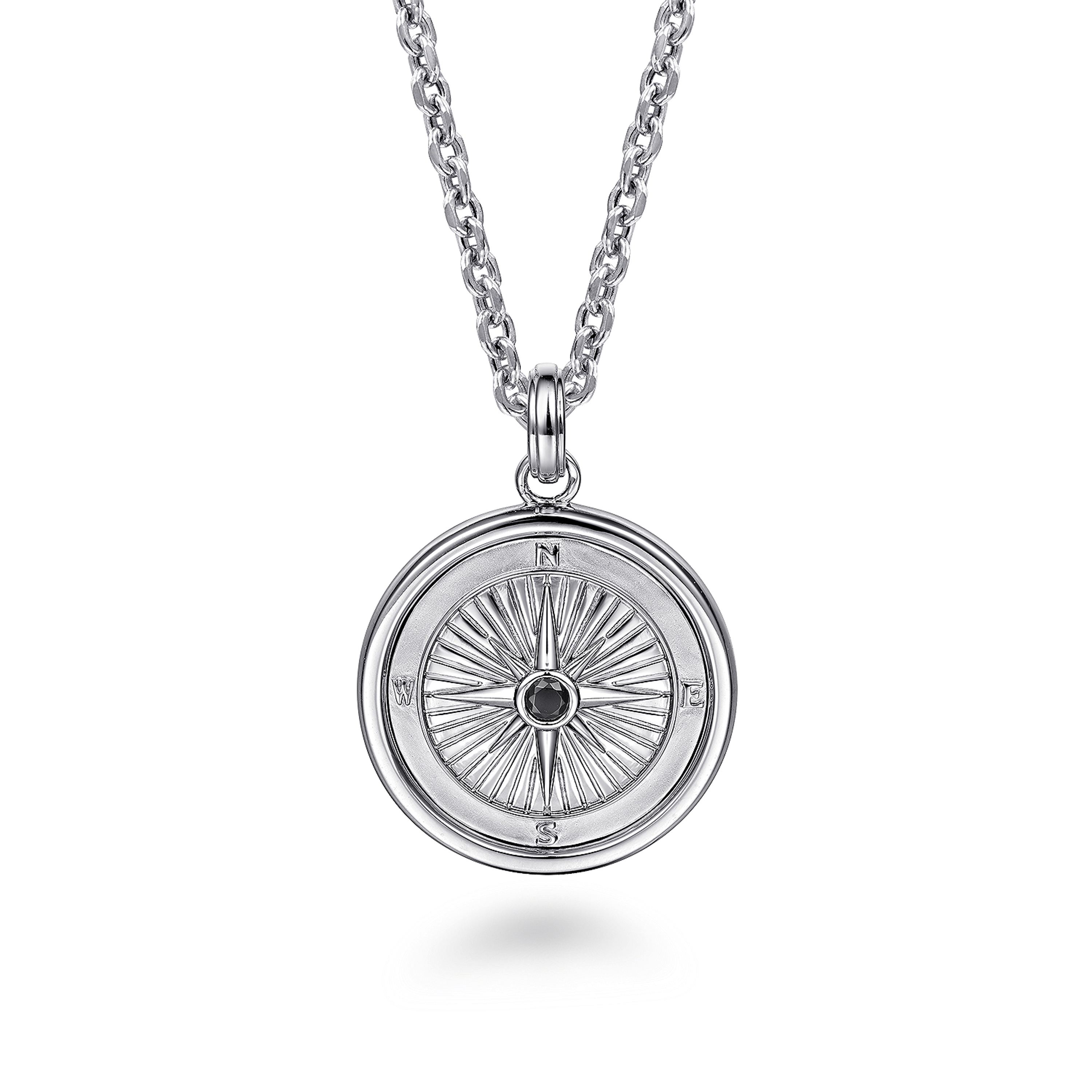 Compass Pendant 925 Sterling Silver Black Spinel