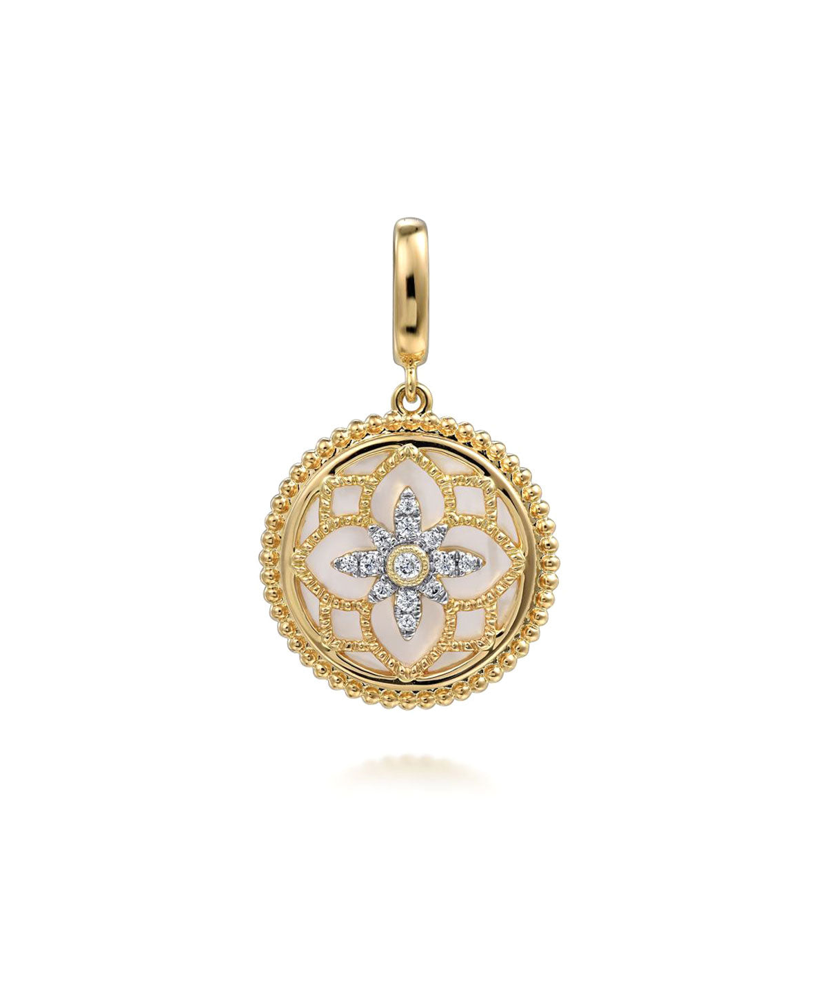 14K Yellow Gold Bujukan Diamond and Mother of Pearl Medallion Pendant