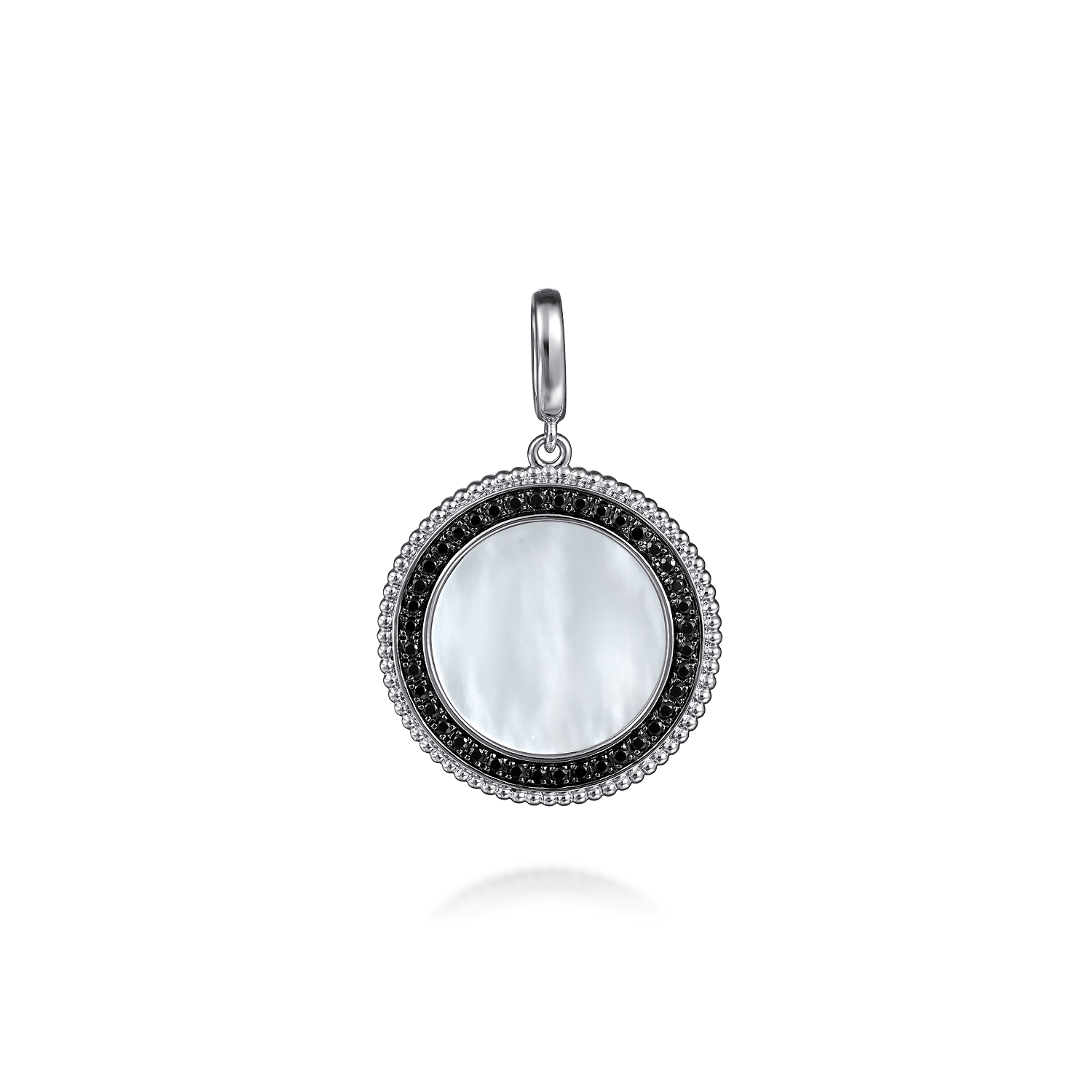 925 Sterling Silver White Mother Pearl and Black Spinel Bujukan Medallion Pendant