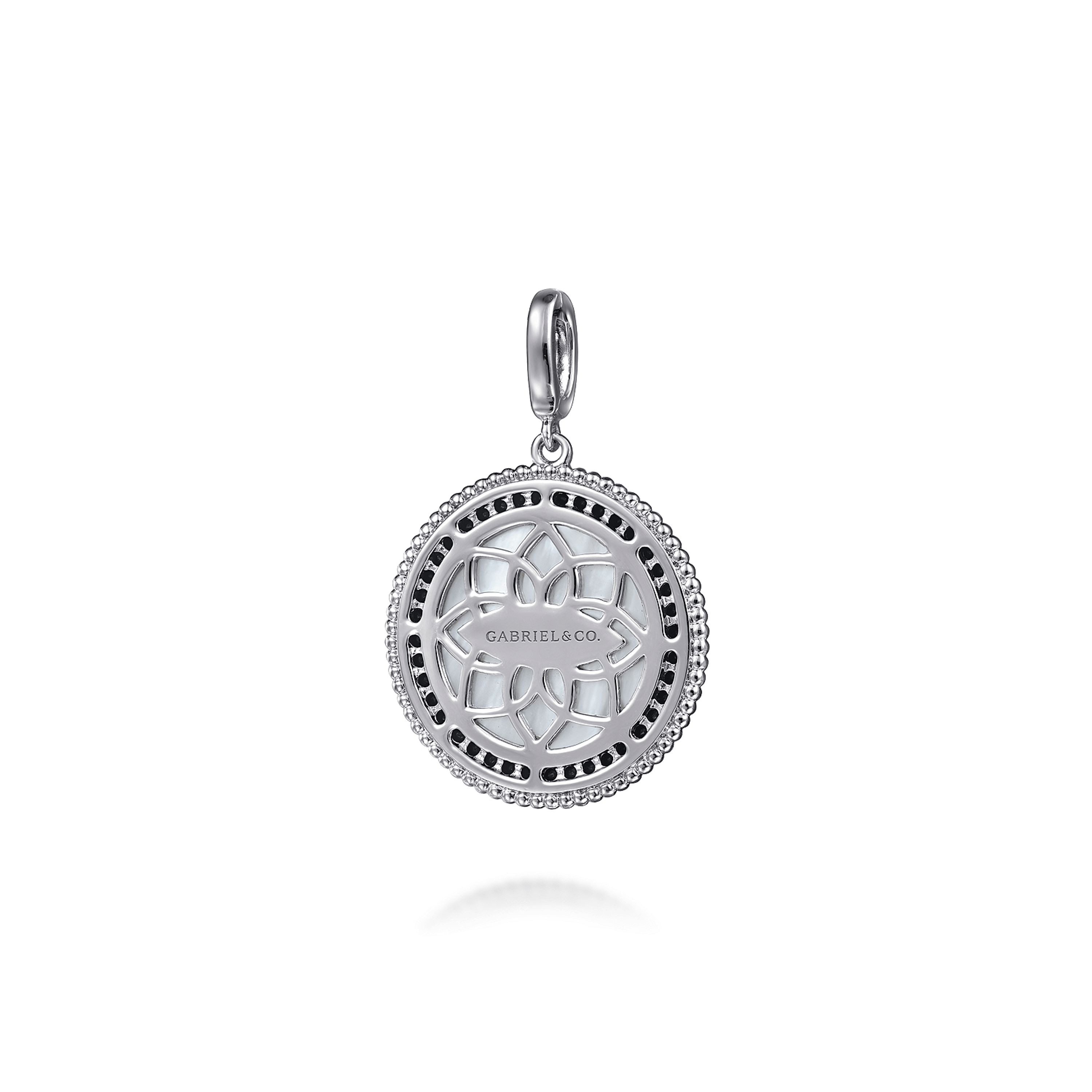 925 Sterling Silver White Mother Pearl and Black Spinel Bujukan Medallion Pendant