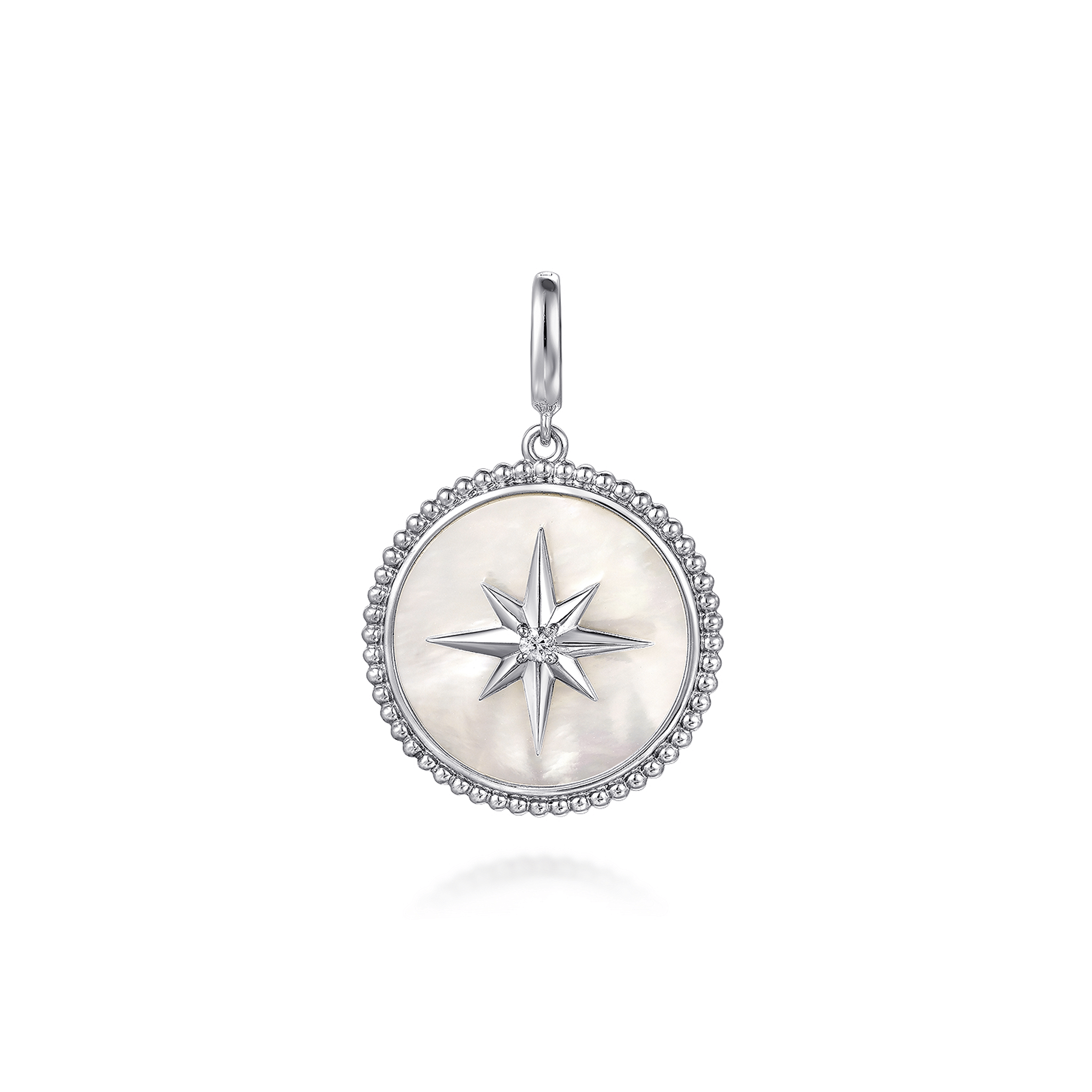 925 Sterling Silver White Sapphire and Mother Of Pearl Medallion Pendant