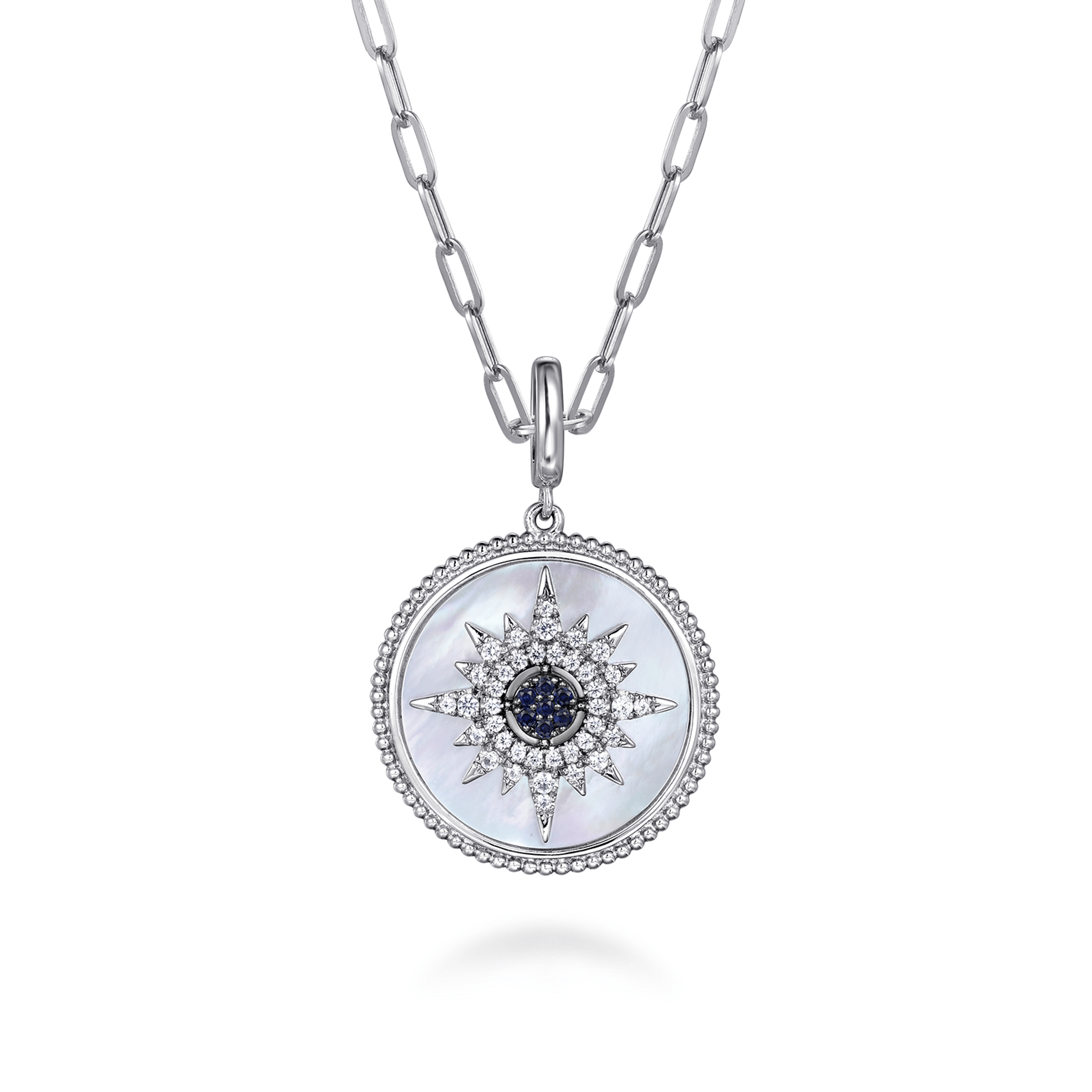 925 Sterling Silver Blue Sapphire and White Sapphire Medallion Pendant