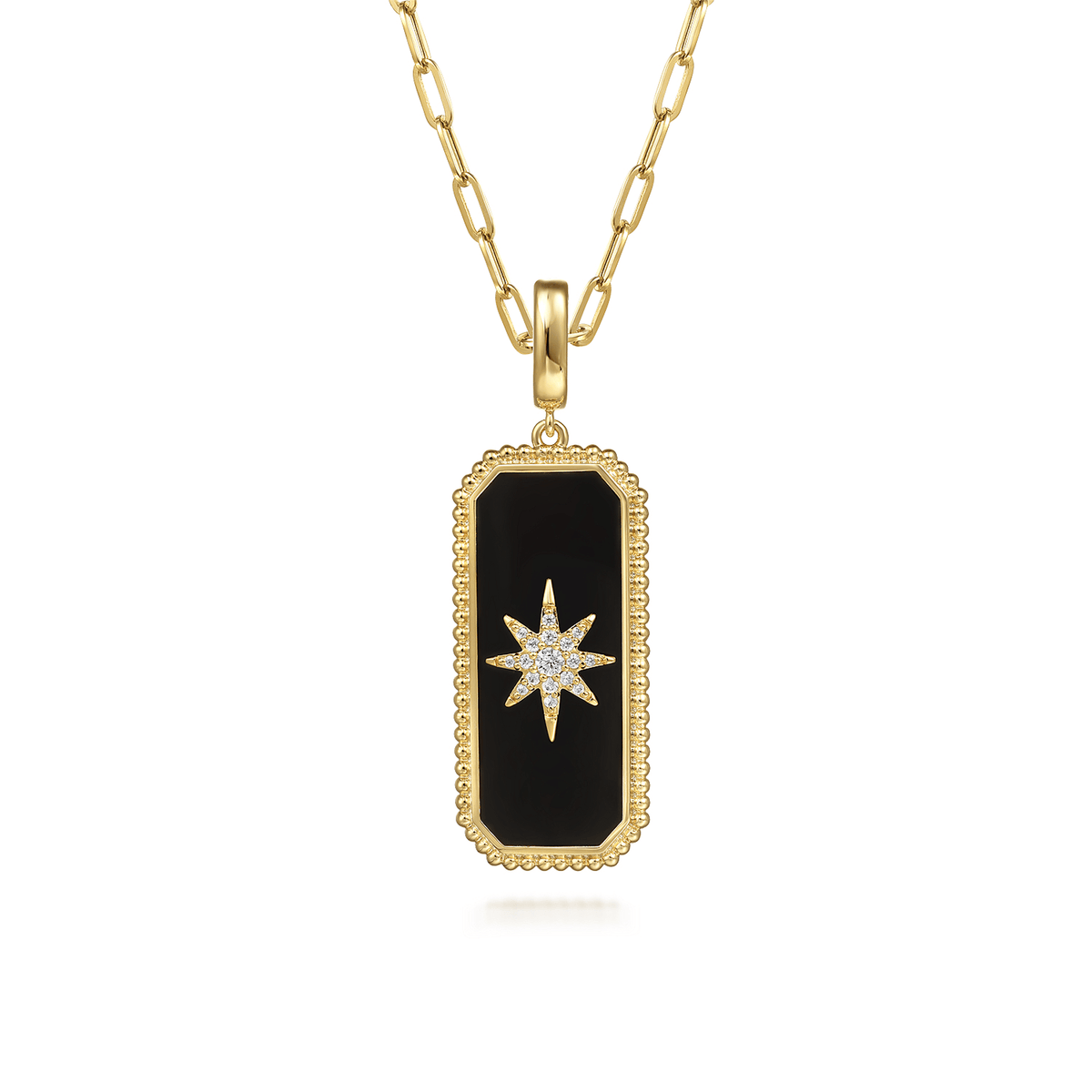14K Yellow Gold Diamond and Onyx Bujukan Medallion Pendant