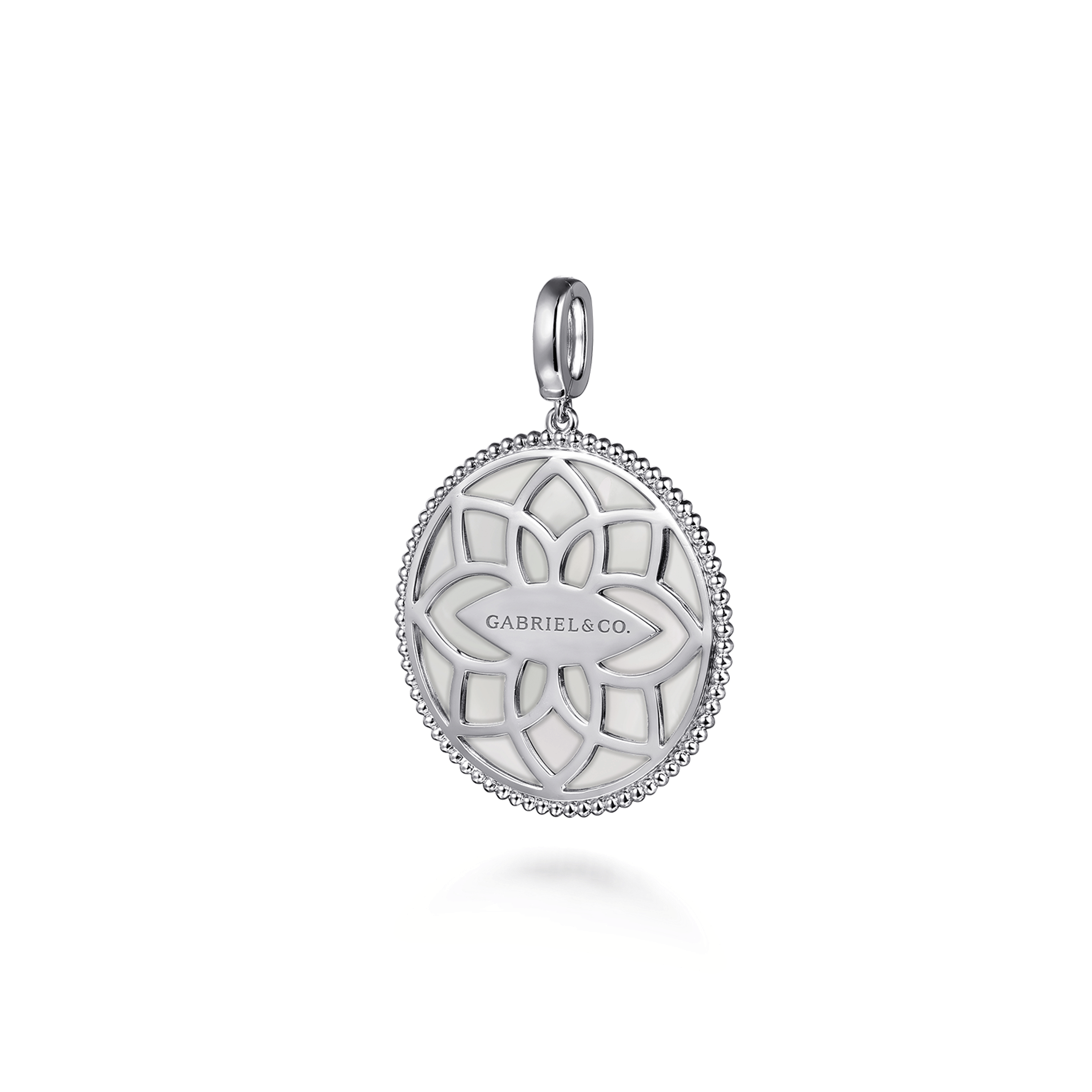 925 Sterling Silver White Sapphire Compass Mother of Pearl Medallion Pendant