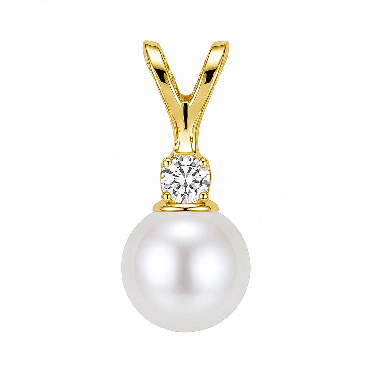 14K Yellow Gold Cultured Freshwater Bead Nucleated Pearl and Natural Diamond Accented Pendant