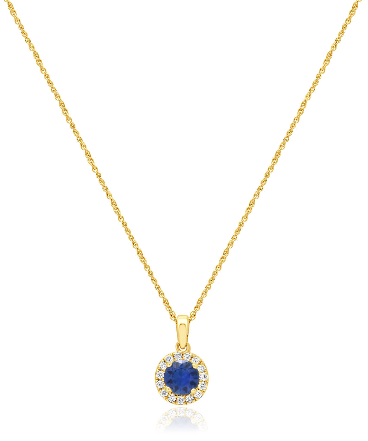 14K Yellow Gold 5mm Ceylon Sapphire and Diamond Halo Pendant
