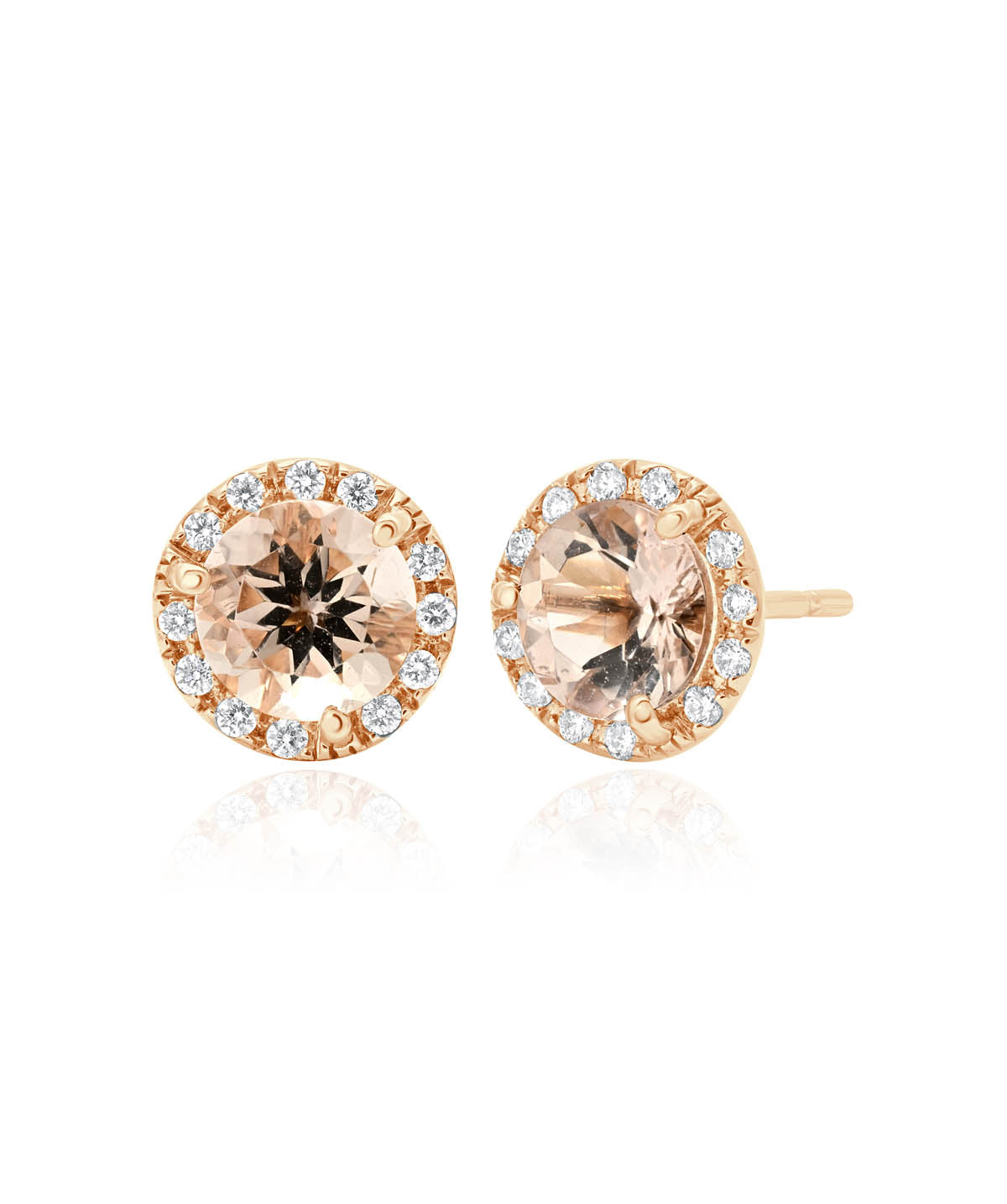 14K Rose and Yellow Gold 2ct Morganite Diamond Halo Studs