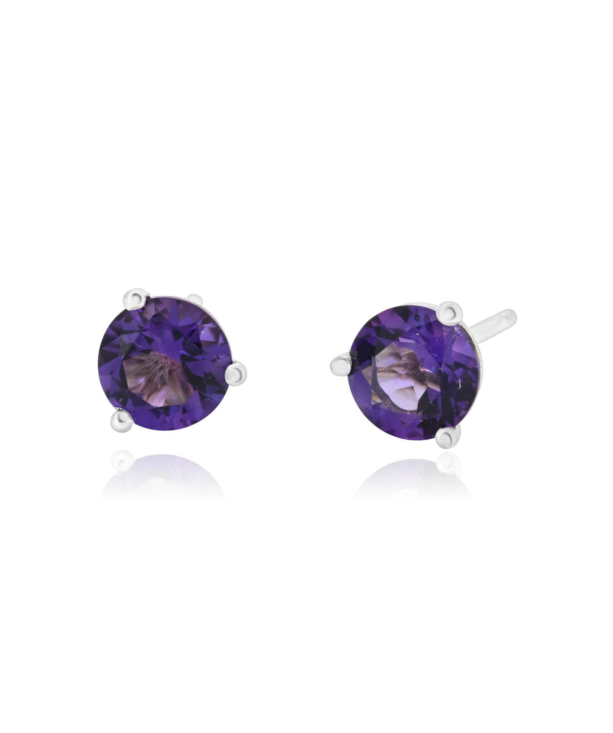 Sterling Silver 5mm Amethyst Three Prong Friction Back Stud Earrings