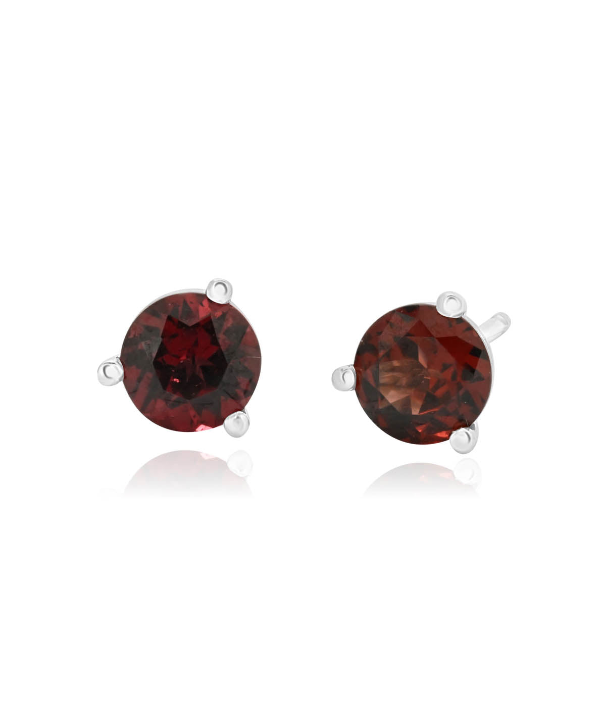 14K White Gold 5mm Garnet Three Prong Friction Back Stud Earrings