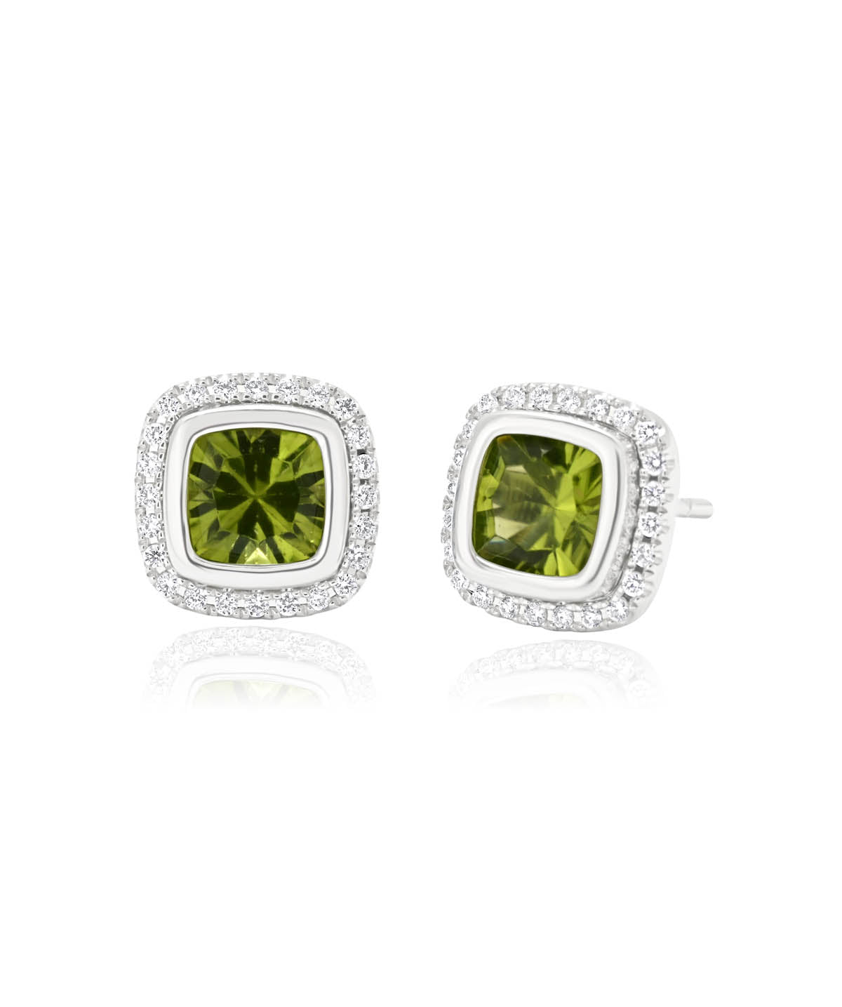 14K White Gold 2.00ct Peridot and Diamond Halo Stud Earrings