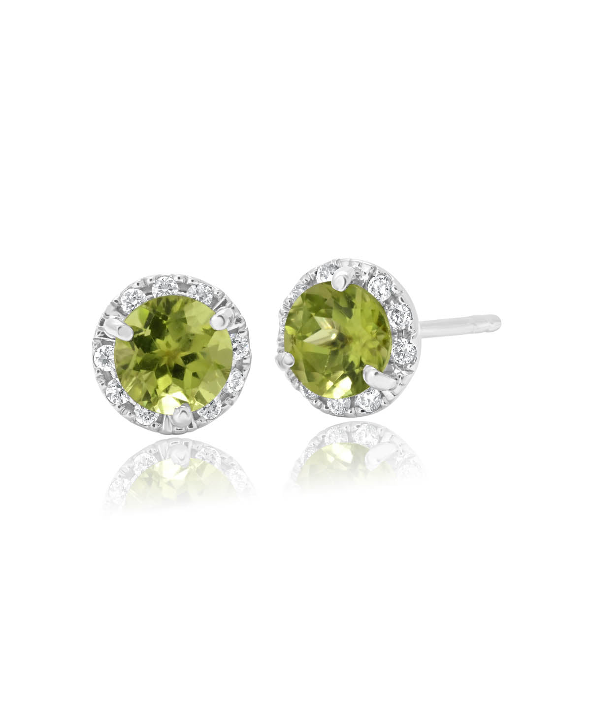 14K White Gold 5mm Peridot and Diamond Halo Stud Earrings