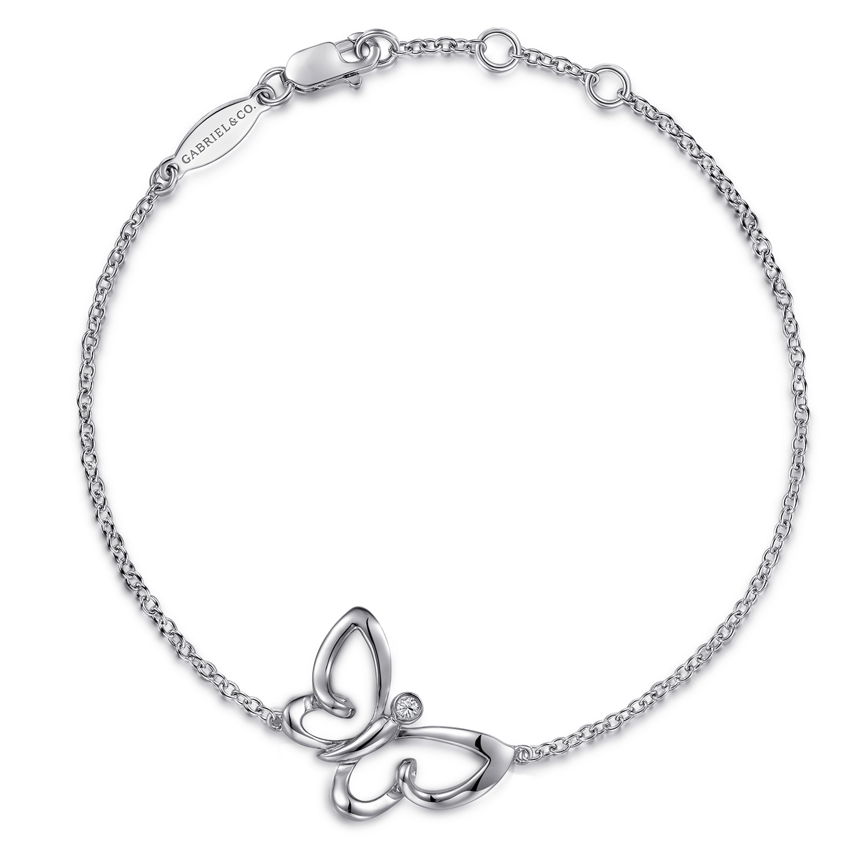 Sterling Silver Chain Bracelet with White Sapphire Butterfly Charm