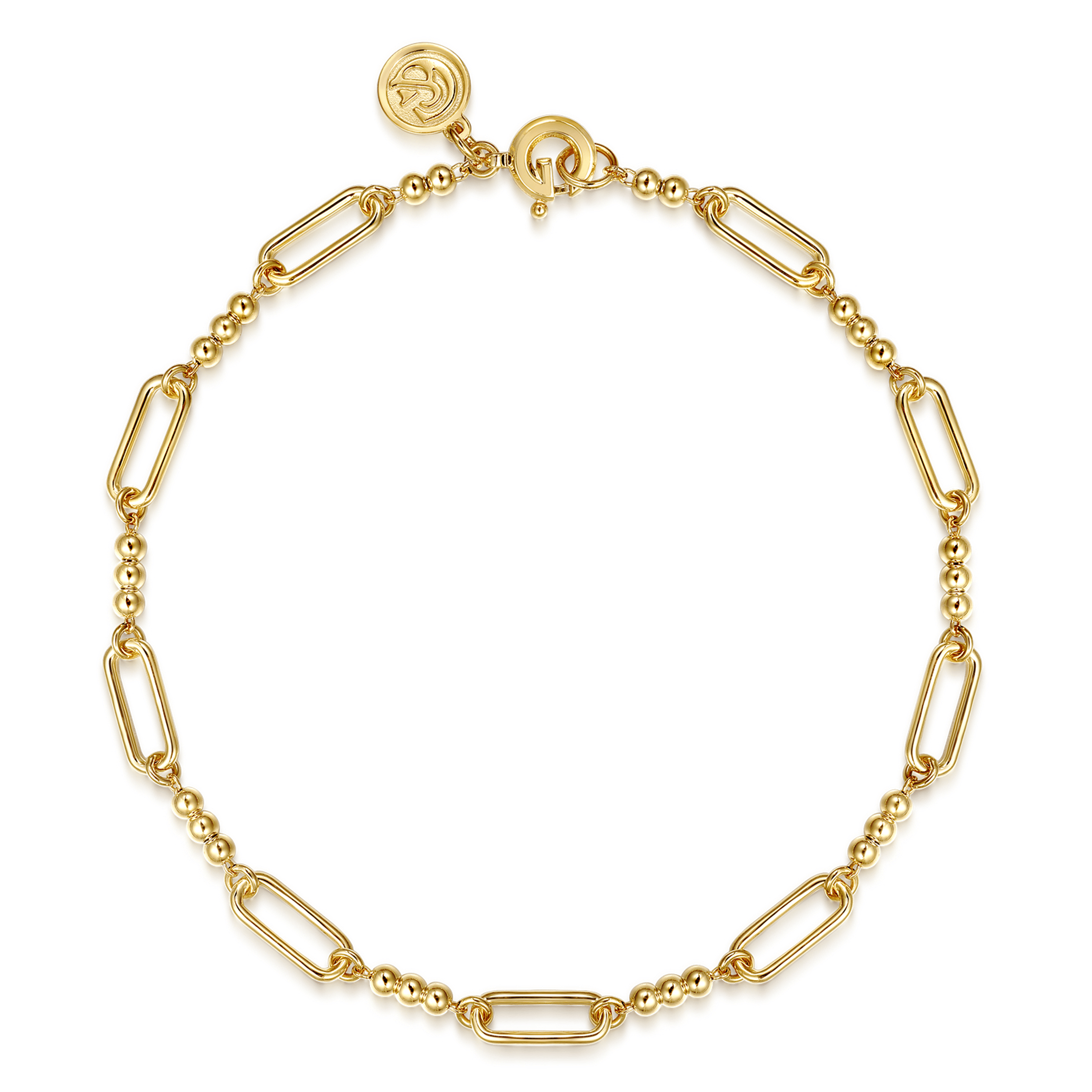 14K Yellow Gold Beaded Link Chain Bracelet