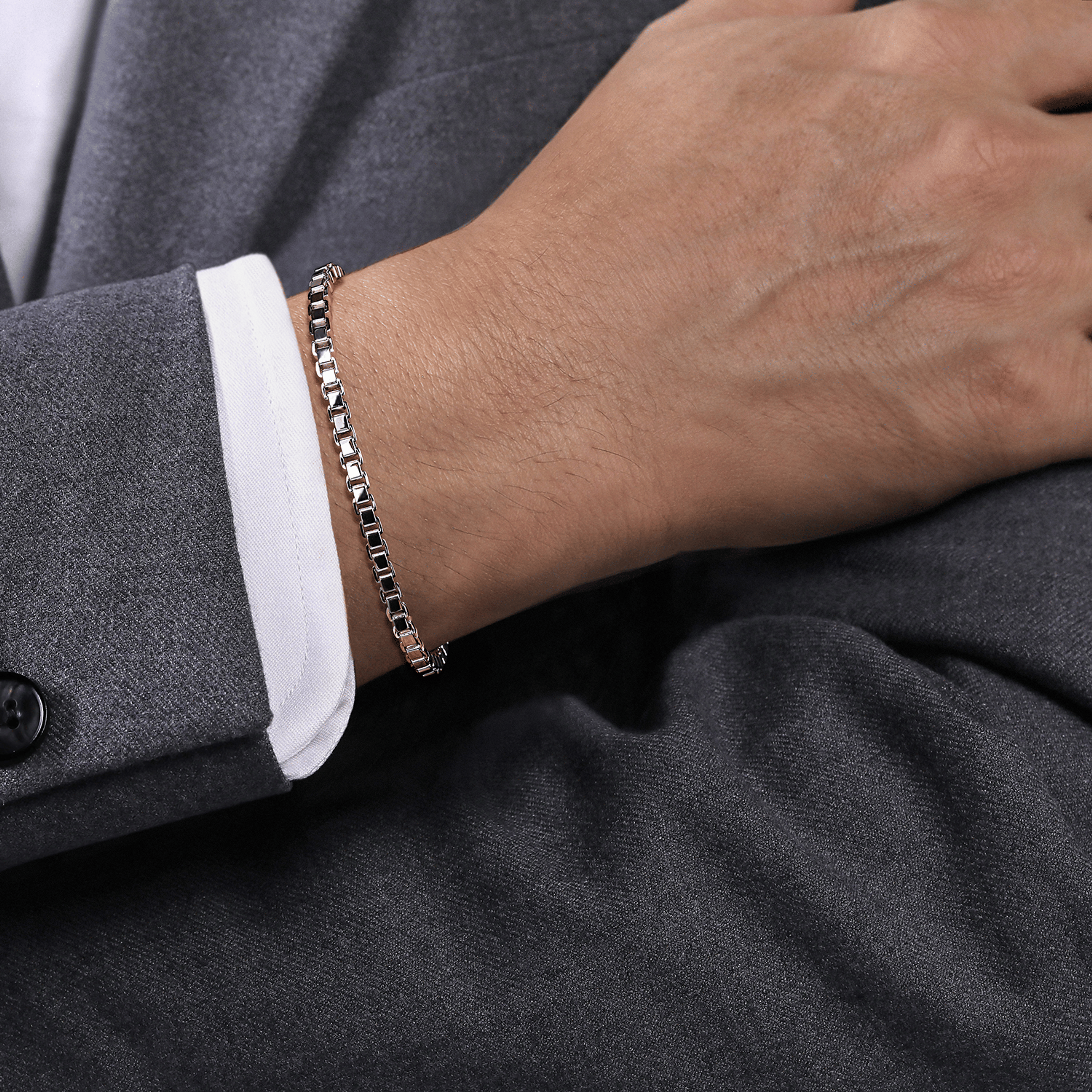 925 Sterling Silver Men's Solid Box Chain Bracelet