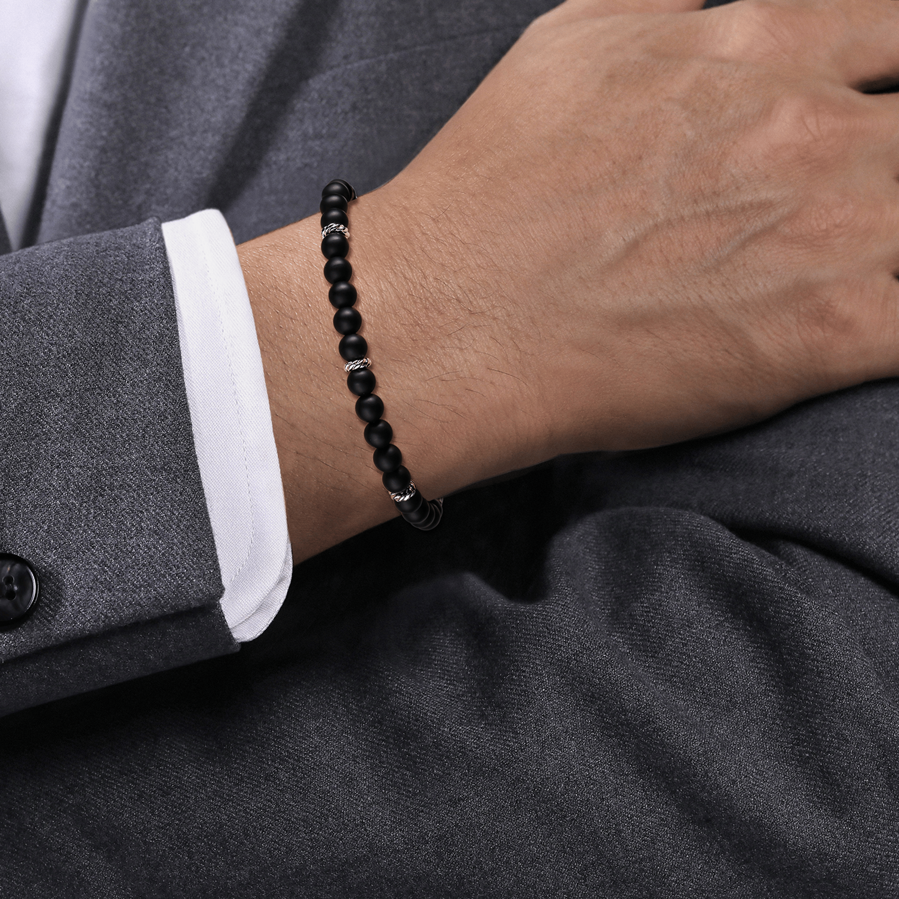 Sterling Silver and 6mm Matte Onyx Beaded Bracelet
