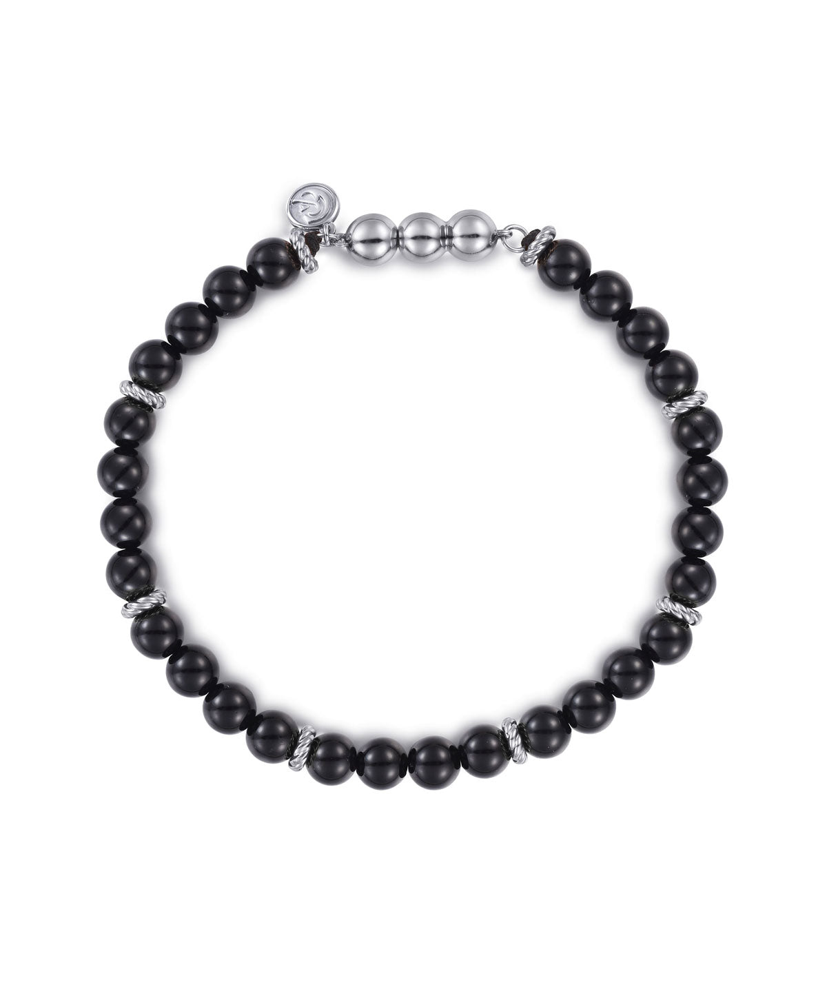 925 Sterling Silver and 6mm Black Onyx Beaded Bracelet