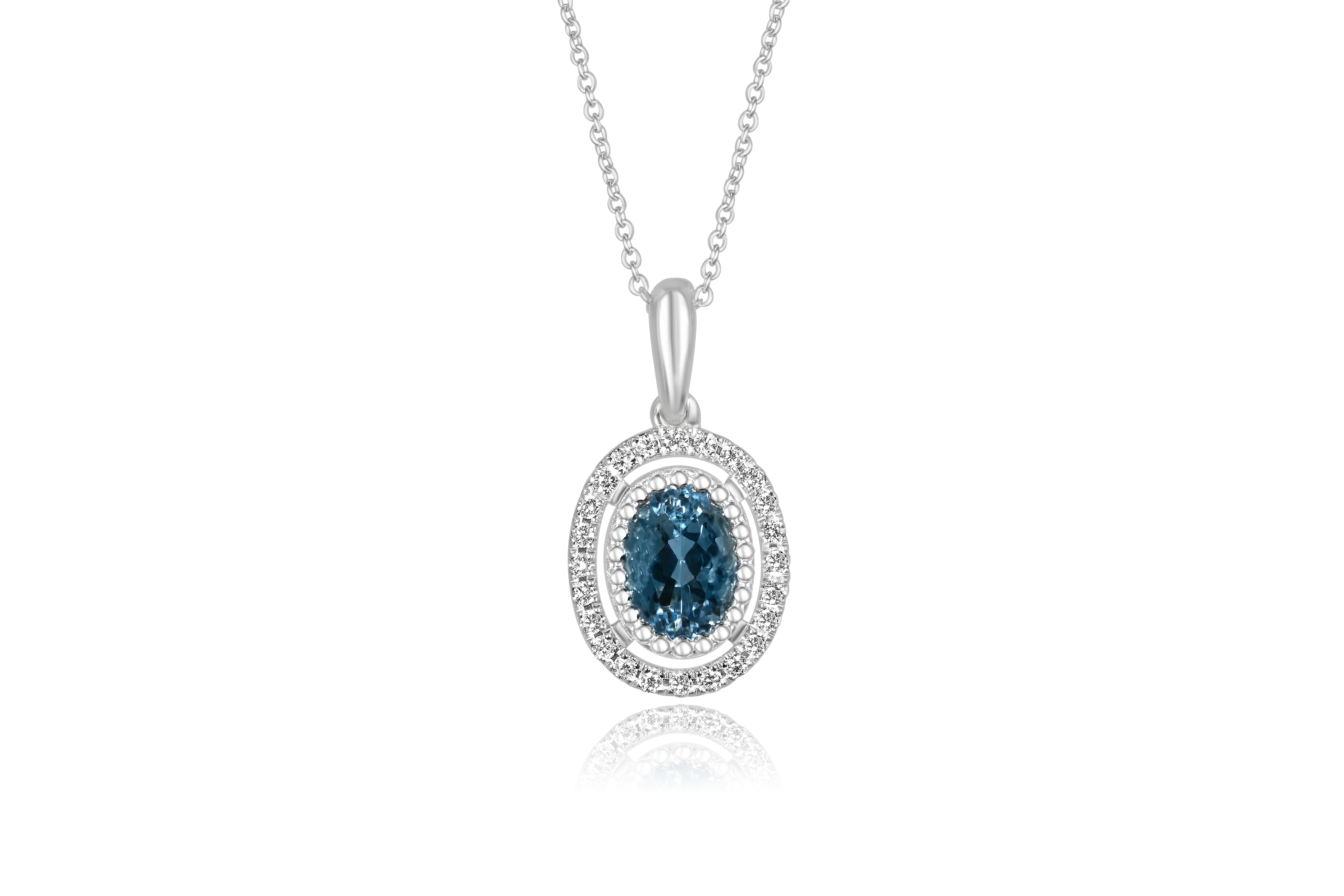 14K White Gold Diamond and Aquamarine Pendant