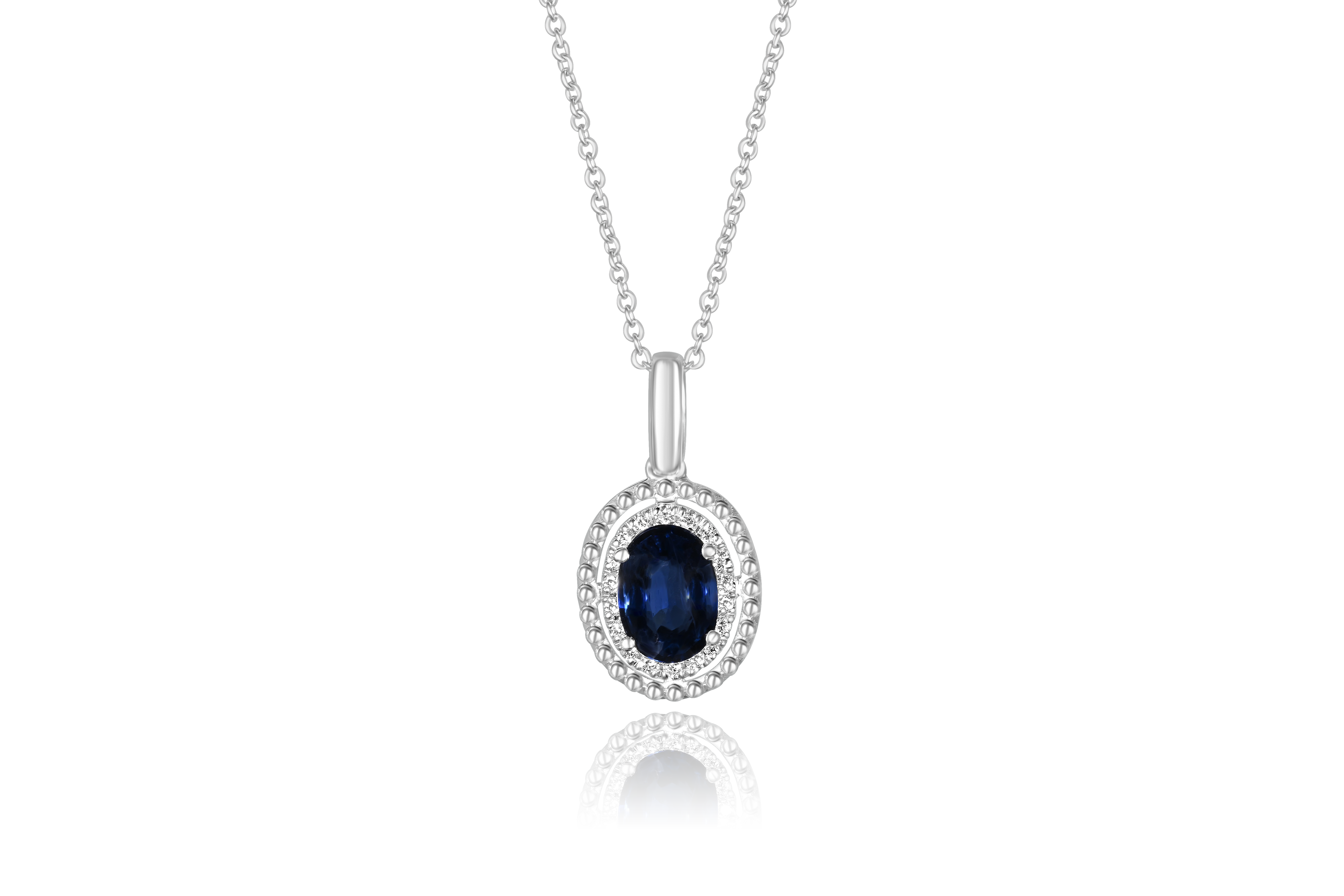 14K White Gold Sapphire and Diamond Halo Pendant