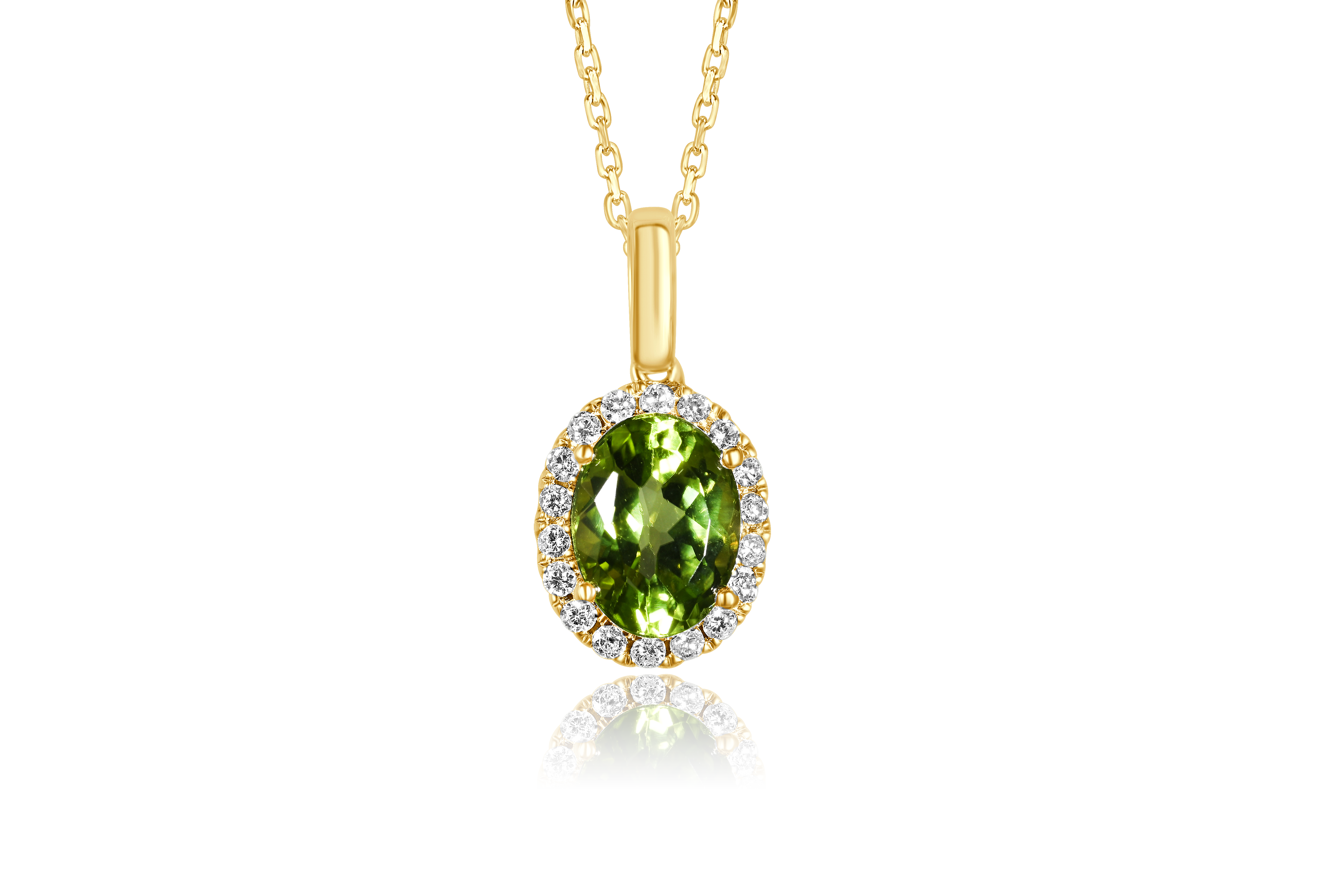 14K Yellow Gold Peridot and Diamond Halo Pendant