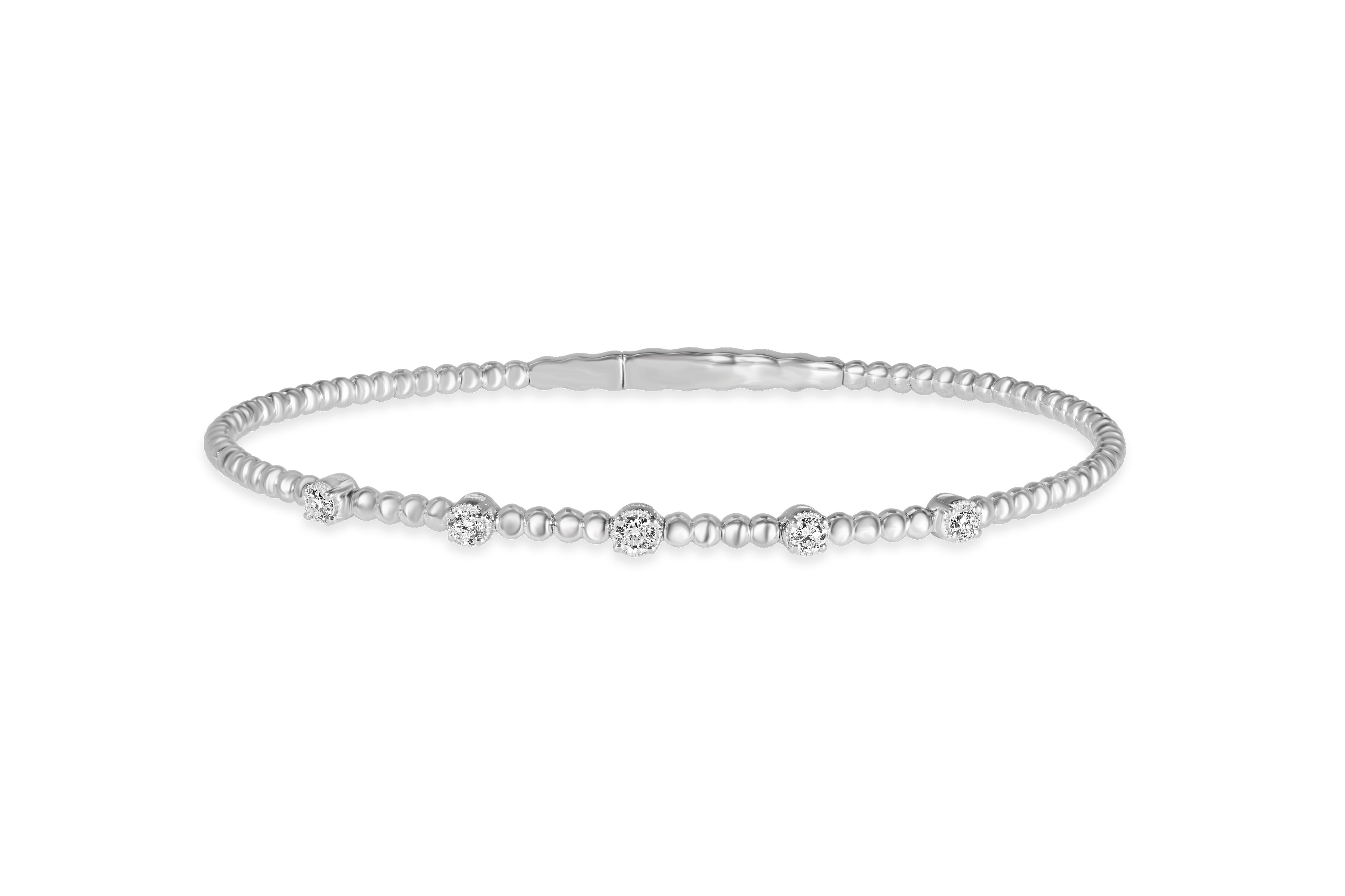 Sterling Silver Beaded Natural Diamond Station Bangle Bracelet