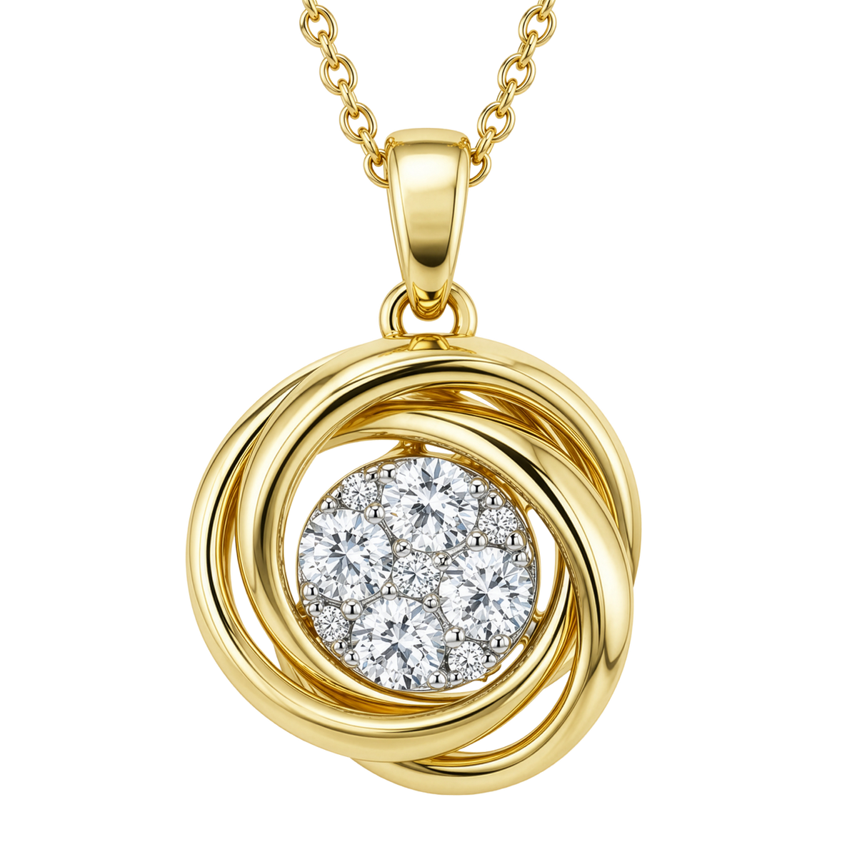 14K Yellow Gold Diamond Cluster Pendant